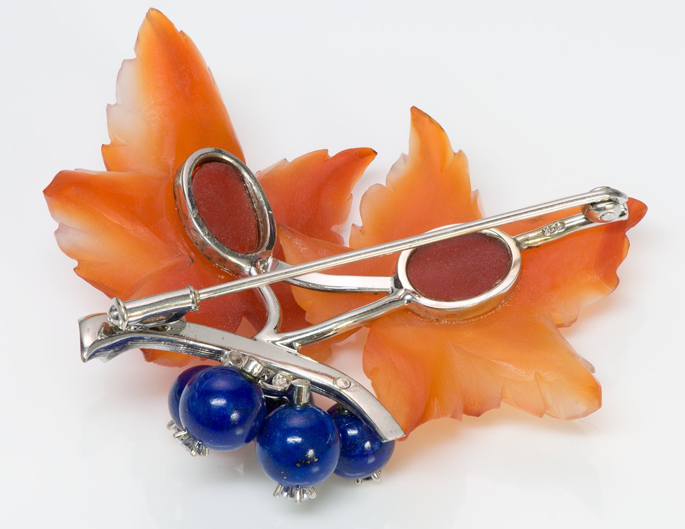 Diamond Carnelian Lapis Gold Flower Pin Brooch