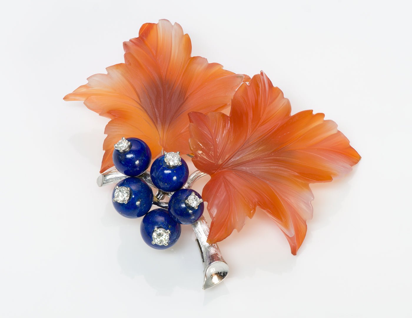 Diamond Carnelian Lapis Gold Flower Pin Brooch