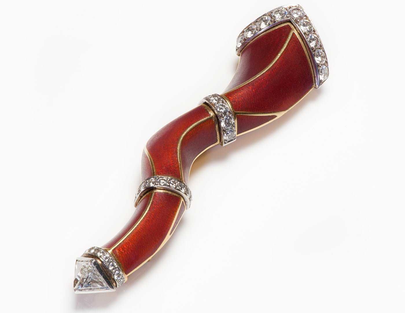 Diamond Enamel 18K Gold Brooch