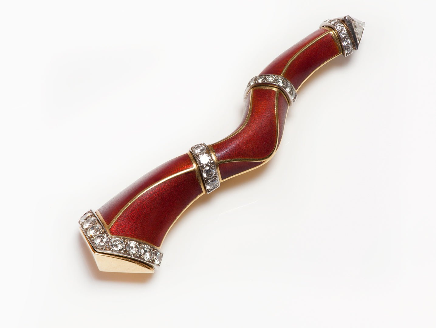 Diamond Enamel 18K Gold Brooch