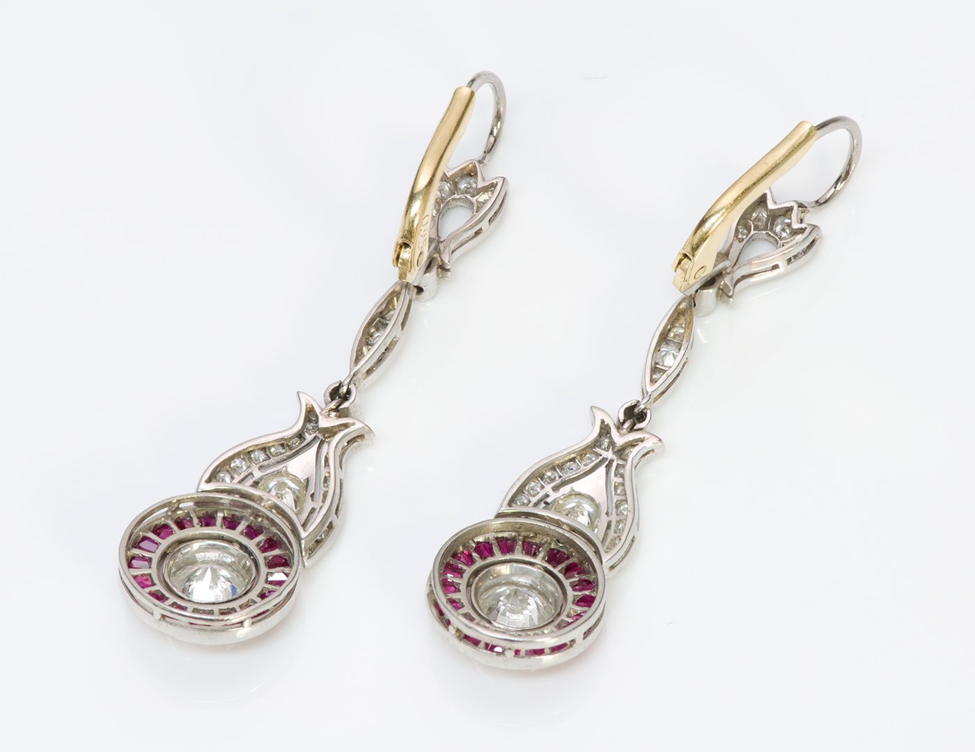 Diamond Ruby Platinum Gold Earrings