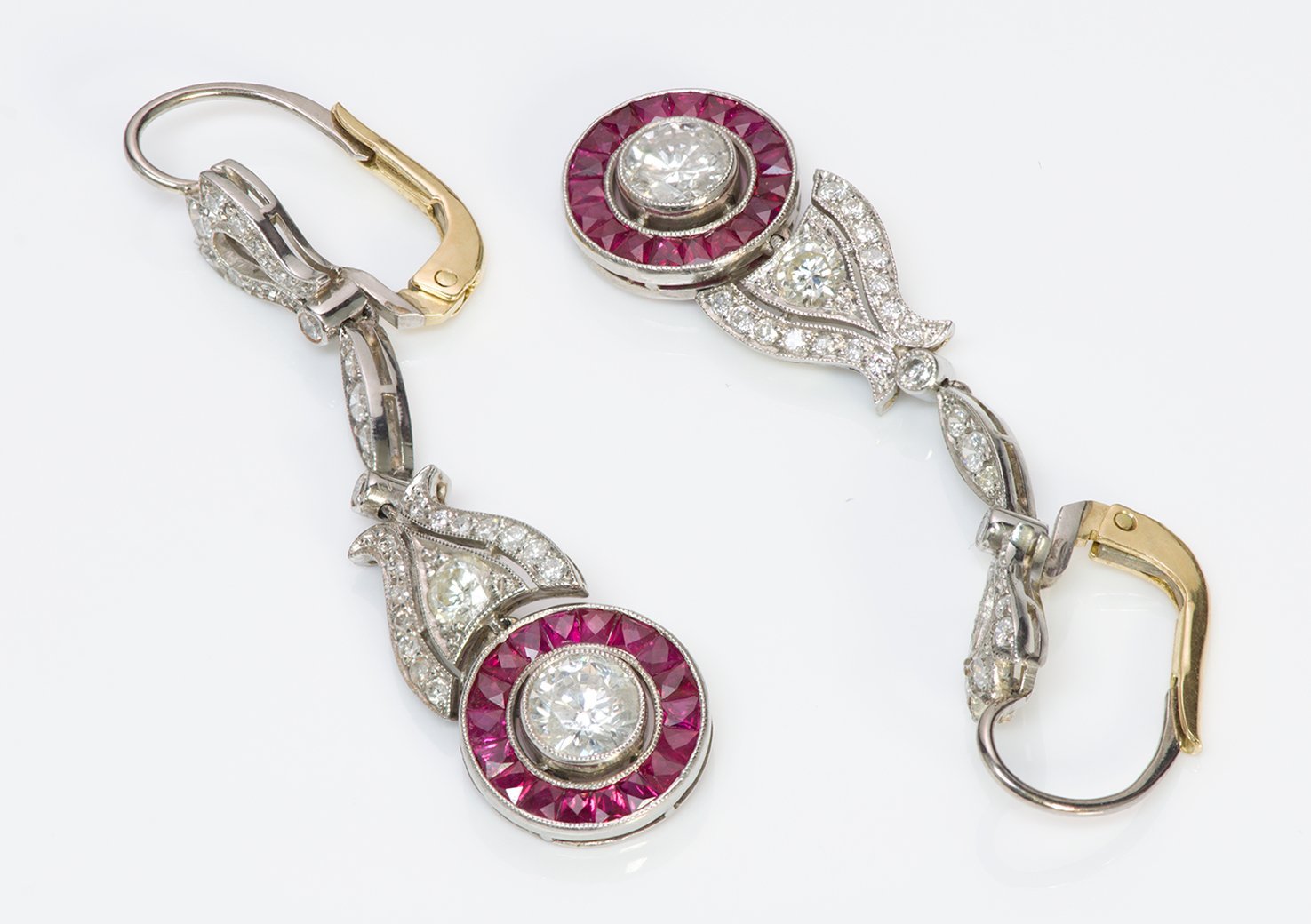 Diamond Ruby Platinum Gold Earrings