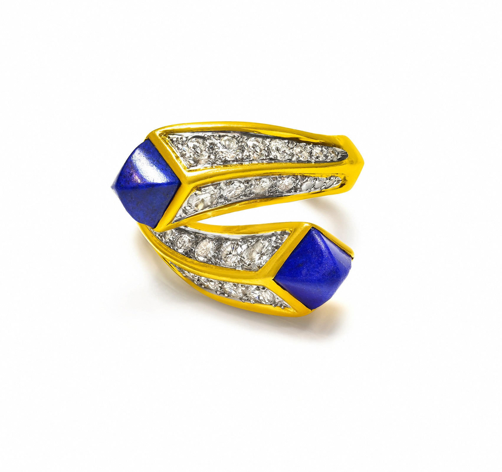Vintage 18K Gold Hinged Bypass Ring Diamond Lapis