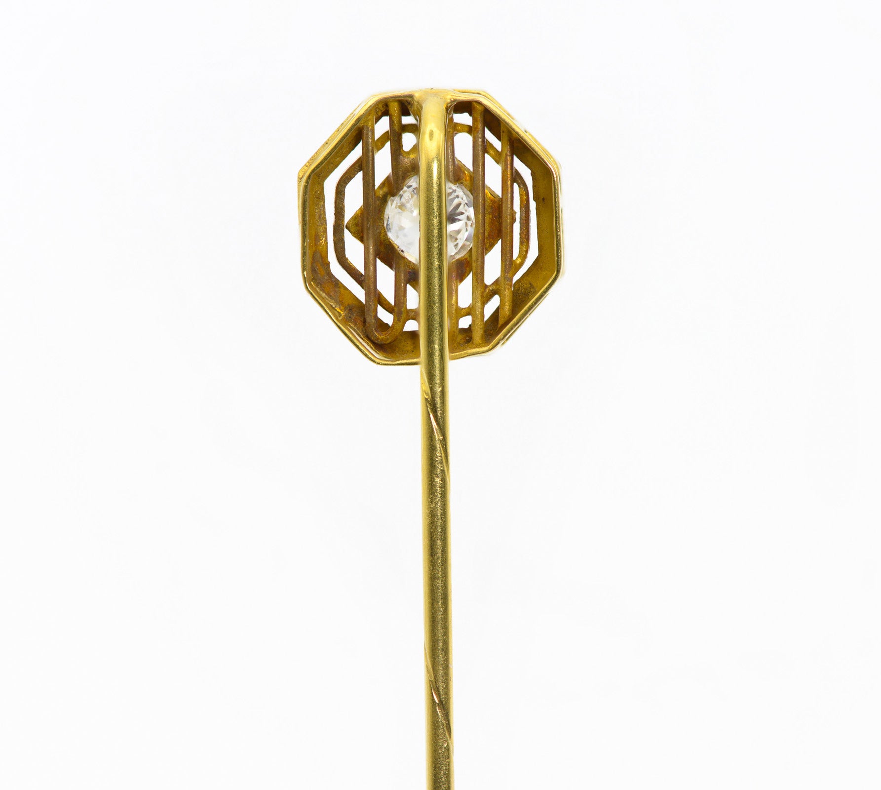 Edwardian-Art Deco Diamond Stick Pin in 14K Gold