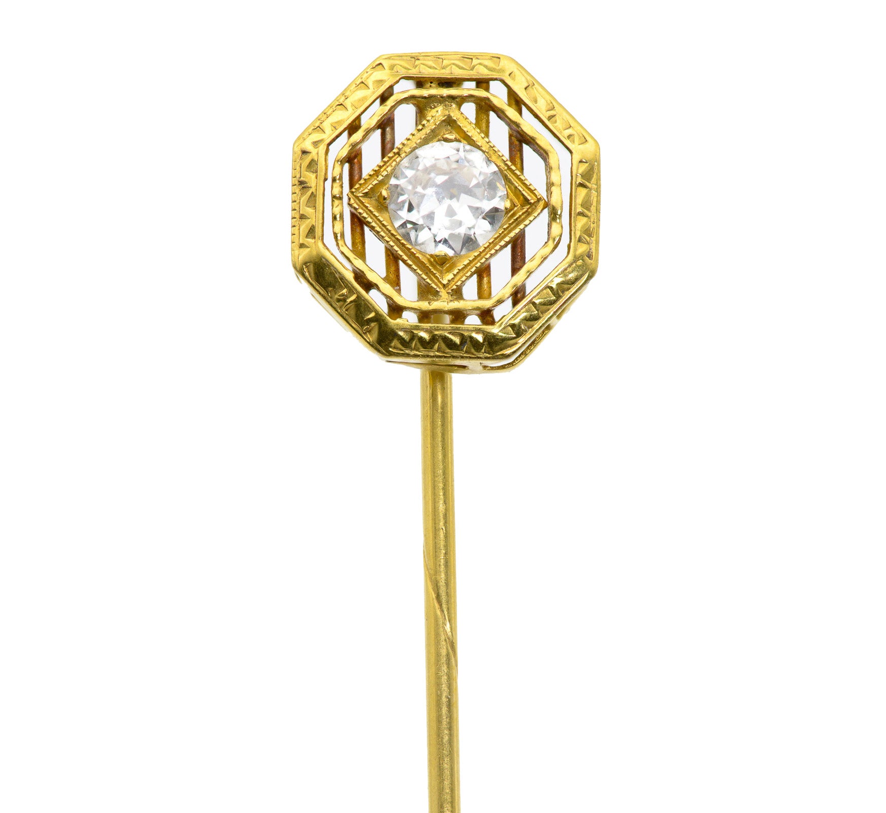 Edwardian-Art Deco Diamond Stick Pin 14K Gold