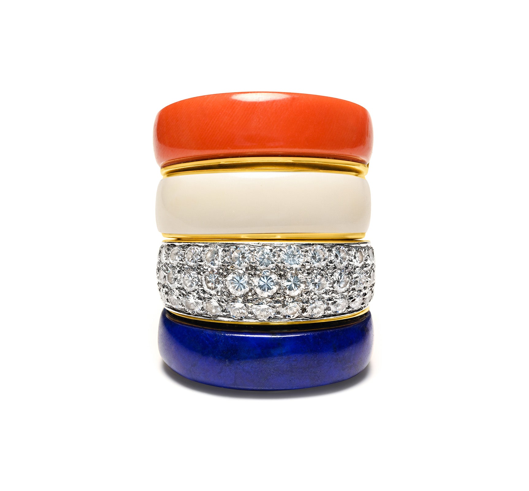 Stack Rings Diamond Coral Lapis 18K Gold