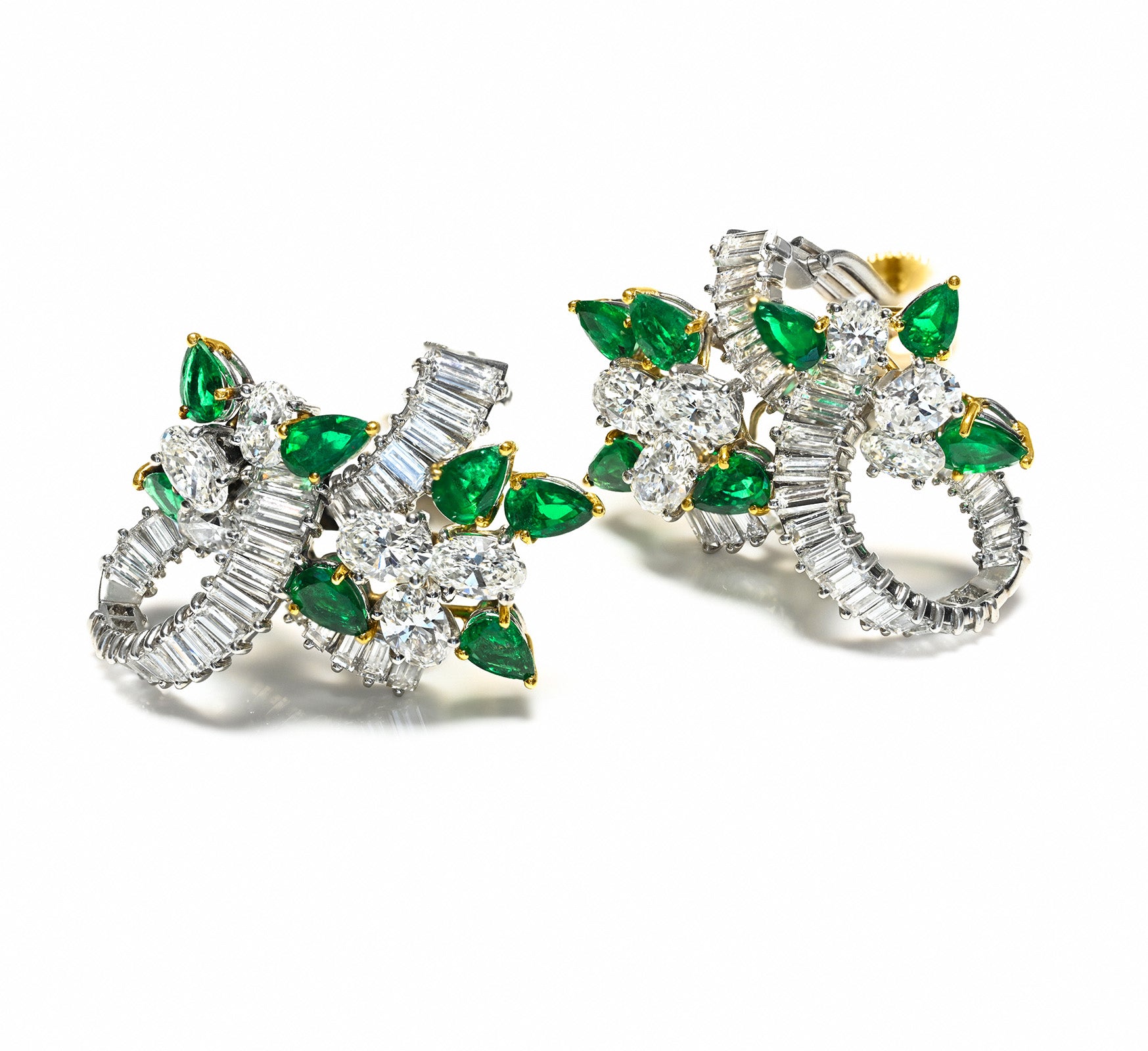 Vintage Diamond Emerald Earrings Platinum 18K Gold Harry Winston