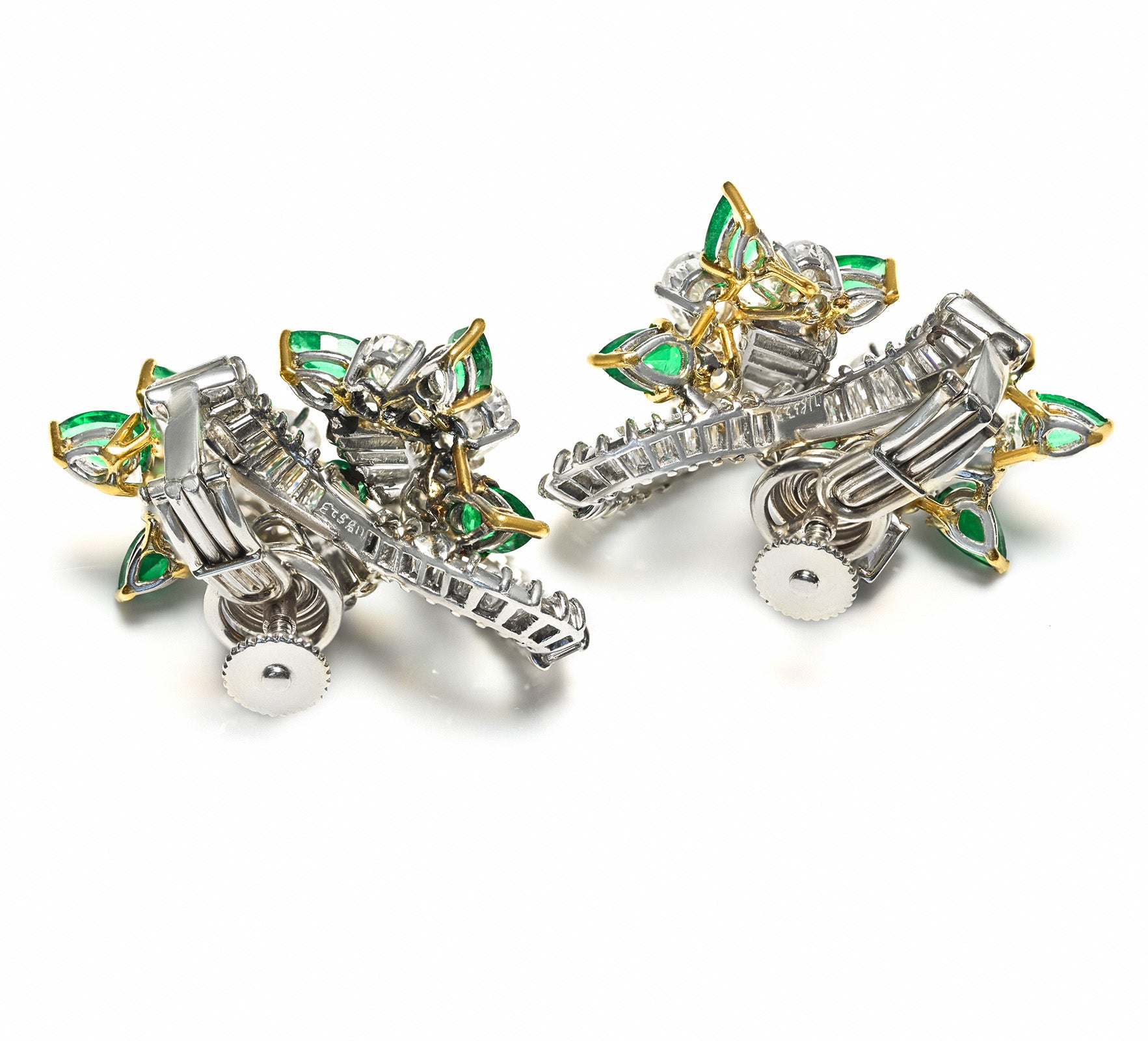 Vintage Diamond Emerald Earrings Platinum 18K Gold