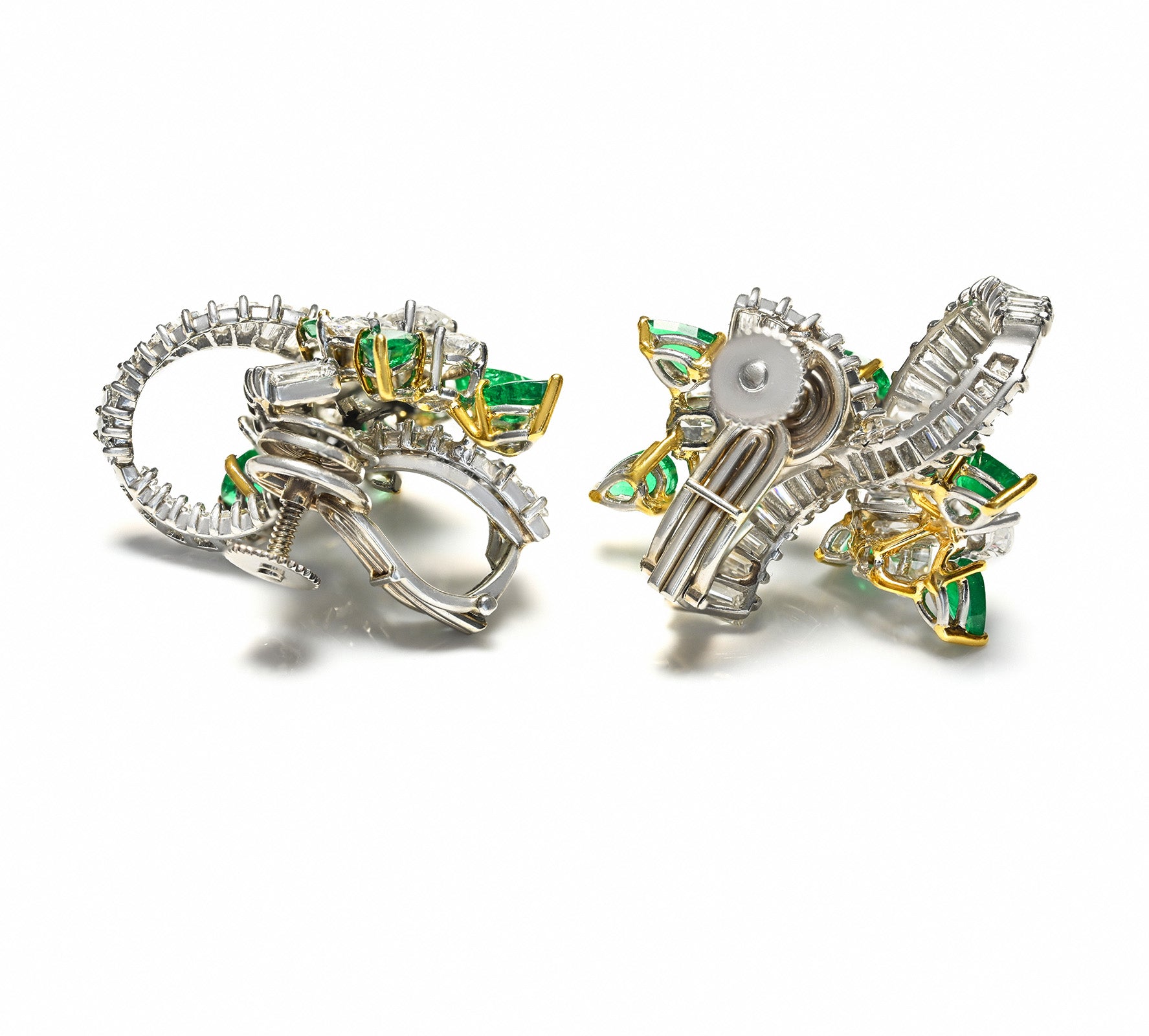 Vintage Diamond Emerald Earrings Platinum Gold