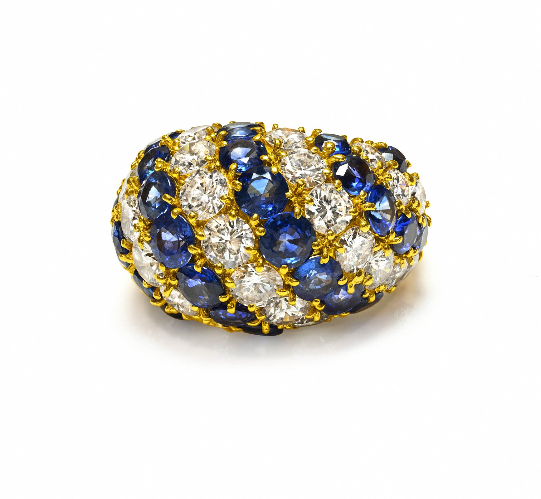 Craig Drake 18K Gold Prong-Set Diamond & Sapphire Bombe Ring