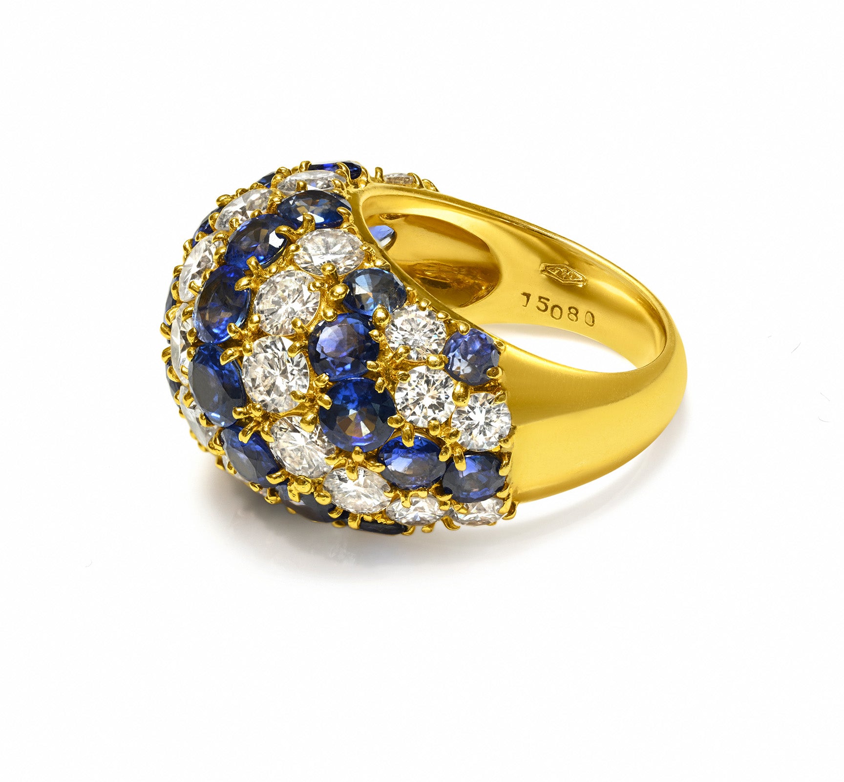 18K Gold Prong-Set Diamond Sapphire Ring