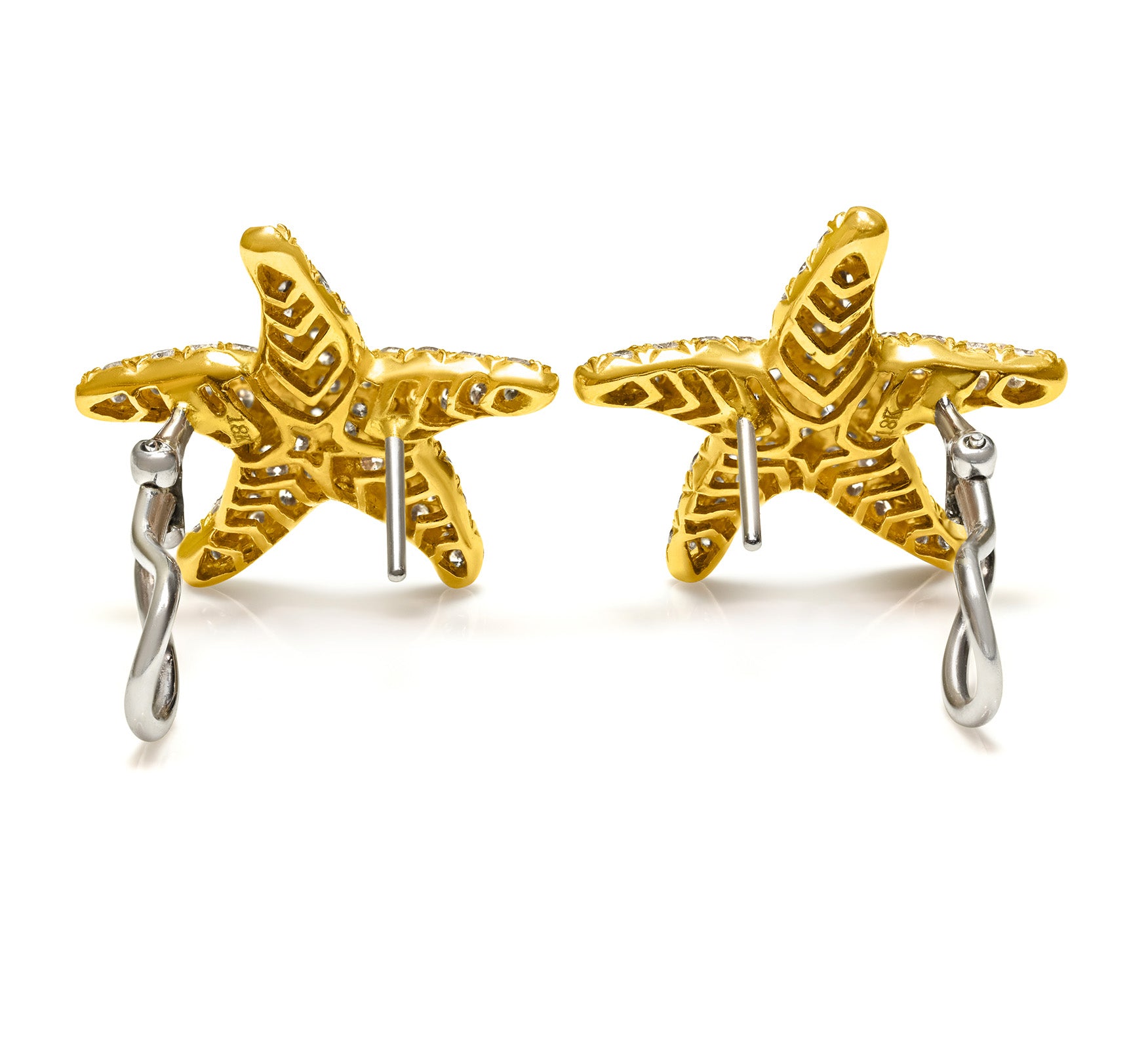 Diamond Starfish Earrings in 18K Yellow Gold