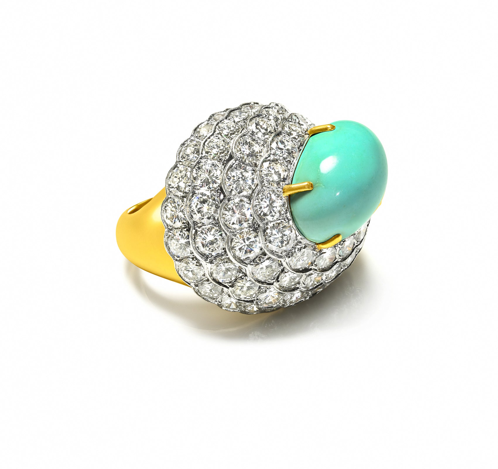 Sculptural Turquoise Diamond Cocktail Ring 18K Gold Platinum