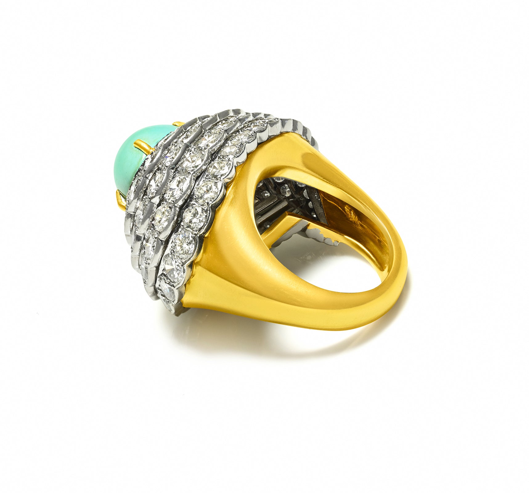 Sculptural Turquoise Diamond Cocktail Ring 18K Gold Platinum