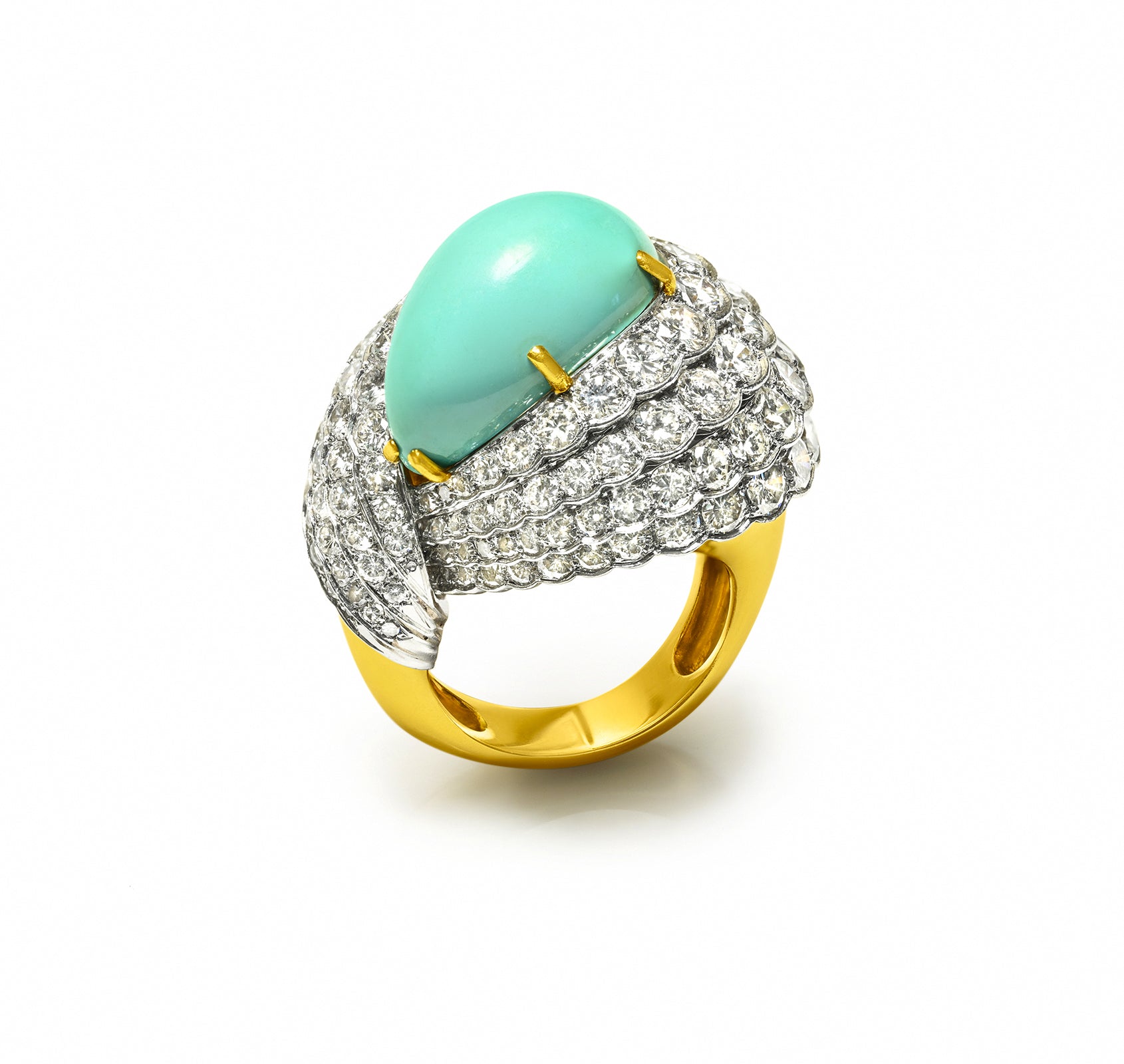 Sculptural Turquoise Diamond Cocktail Ring 18K Gold Platinum
