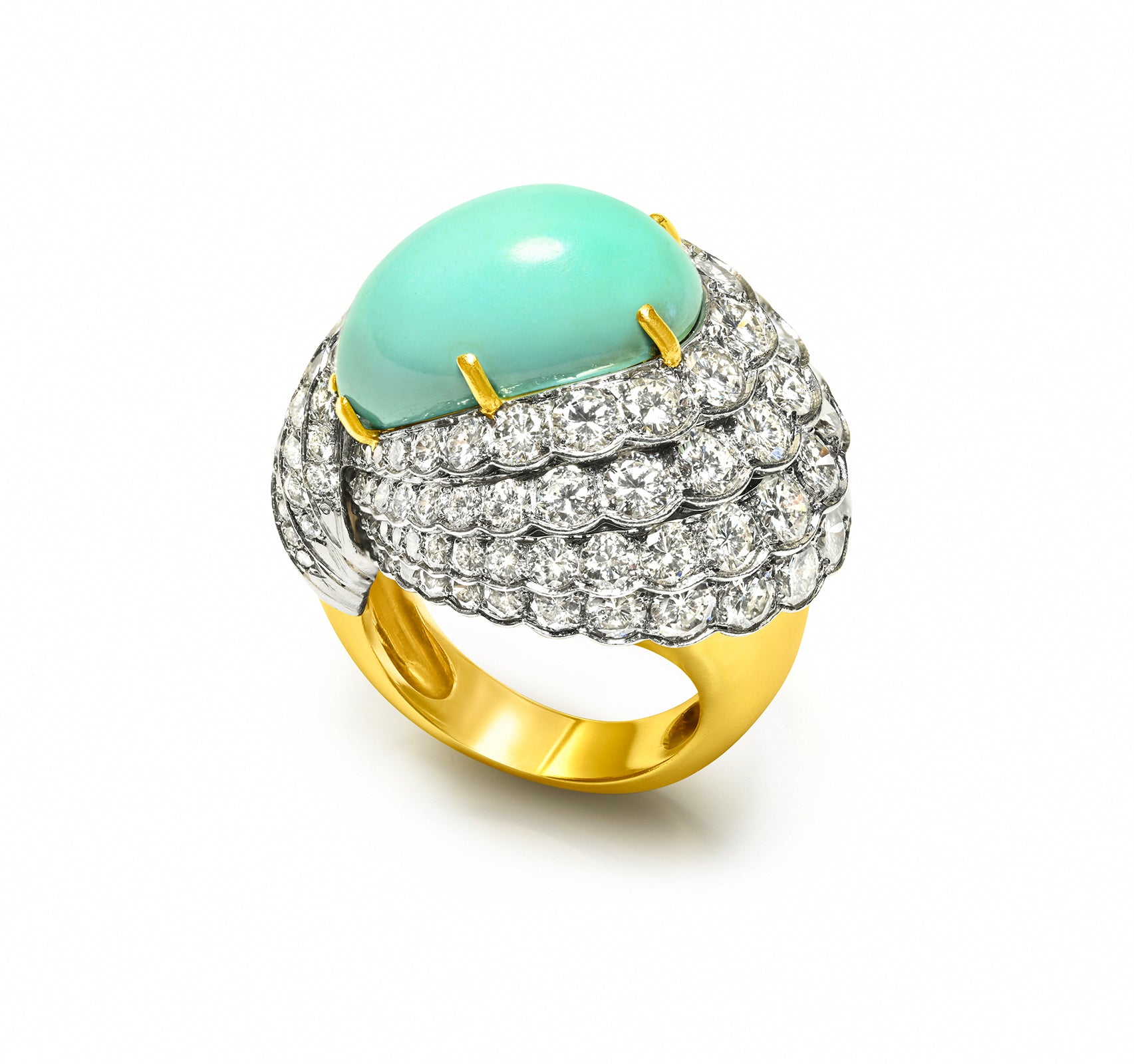 Vintage Turquoise Diamond Ring 18K Gold Platinum