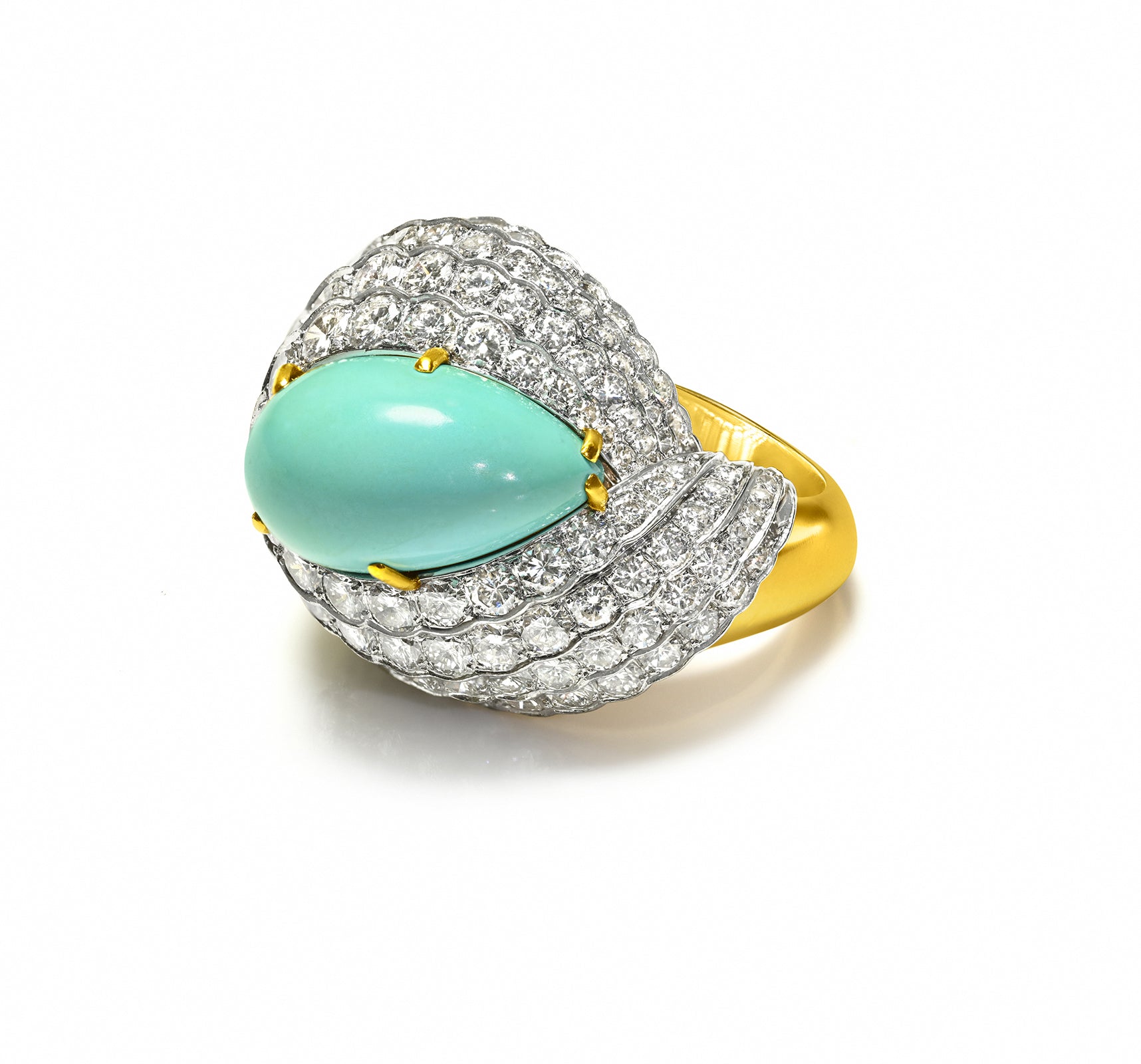 Sculptural Turquoise Diamond Cocktail Ring 18K Gold Platinum vintage