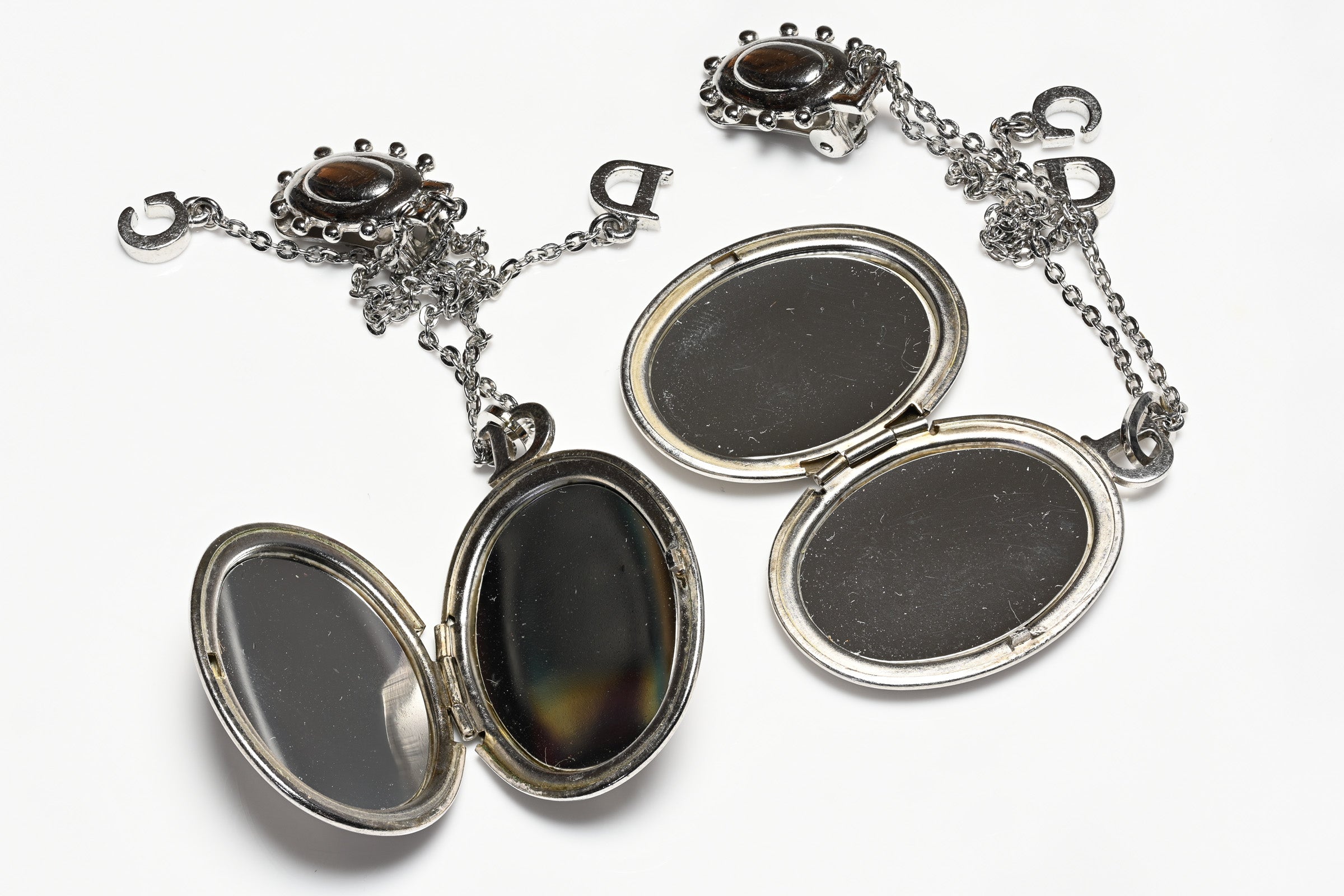 Vintage Christian Dior John Galliano Silver Tone Locket Shoulder Duster Earrings