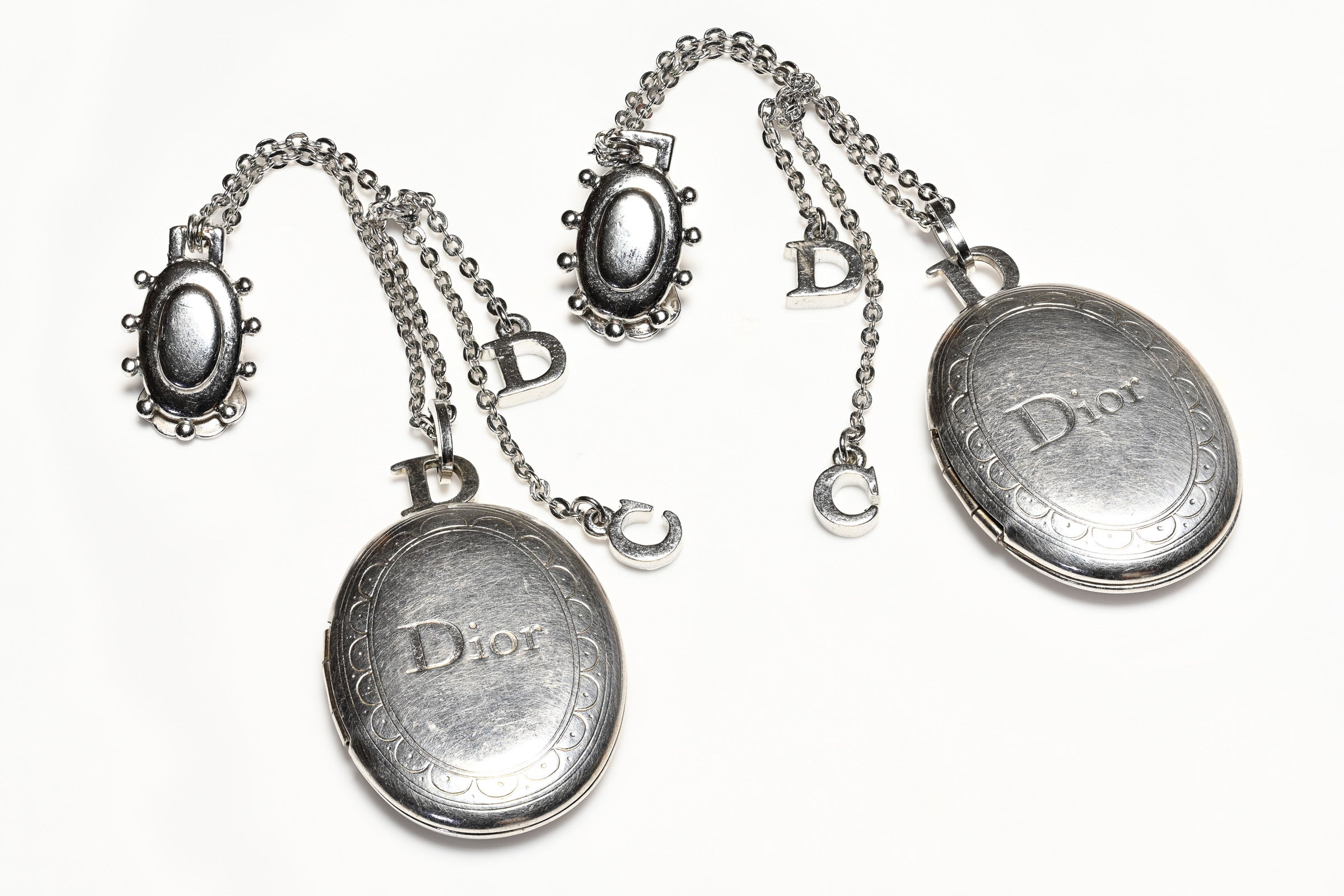 Vintage Christian Dior John Galliano Silver Tone Logo Locket Earrings