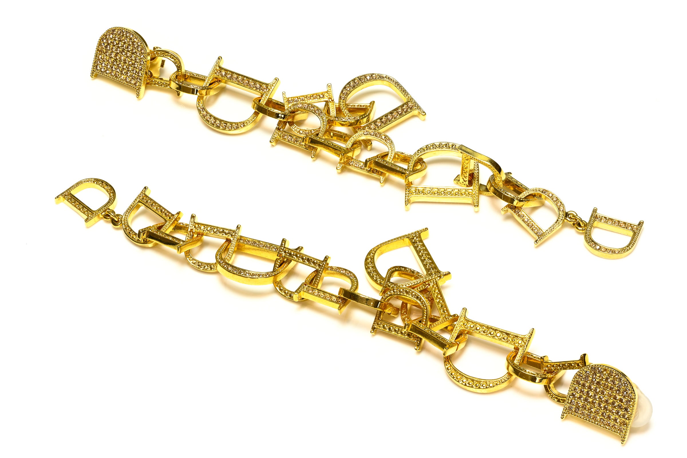 Vintage Christian Dior by Galliano Crystal Logo Shoulder Duster Earrings
