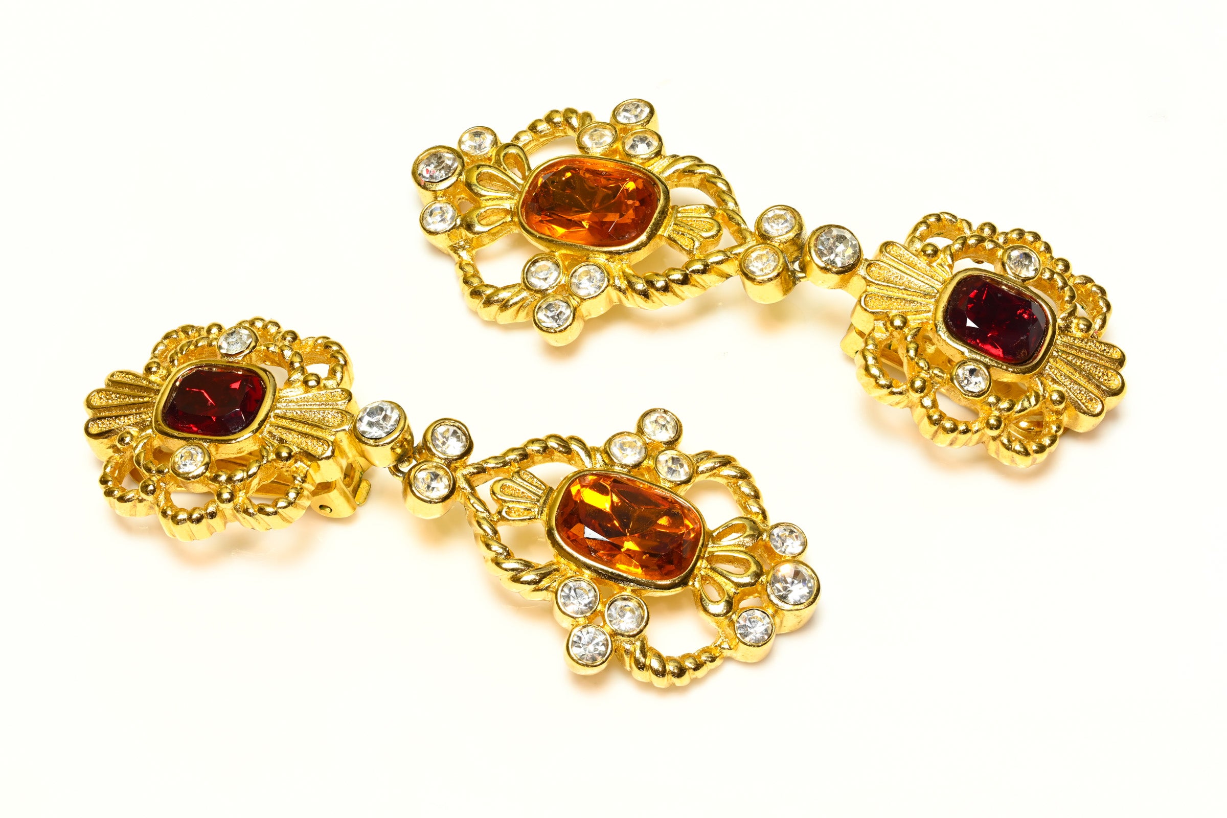 Vintage Christian Dior by Gianfranco Ferre Red Brown Crystal Earrings