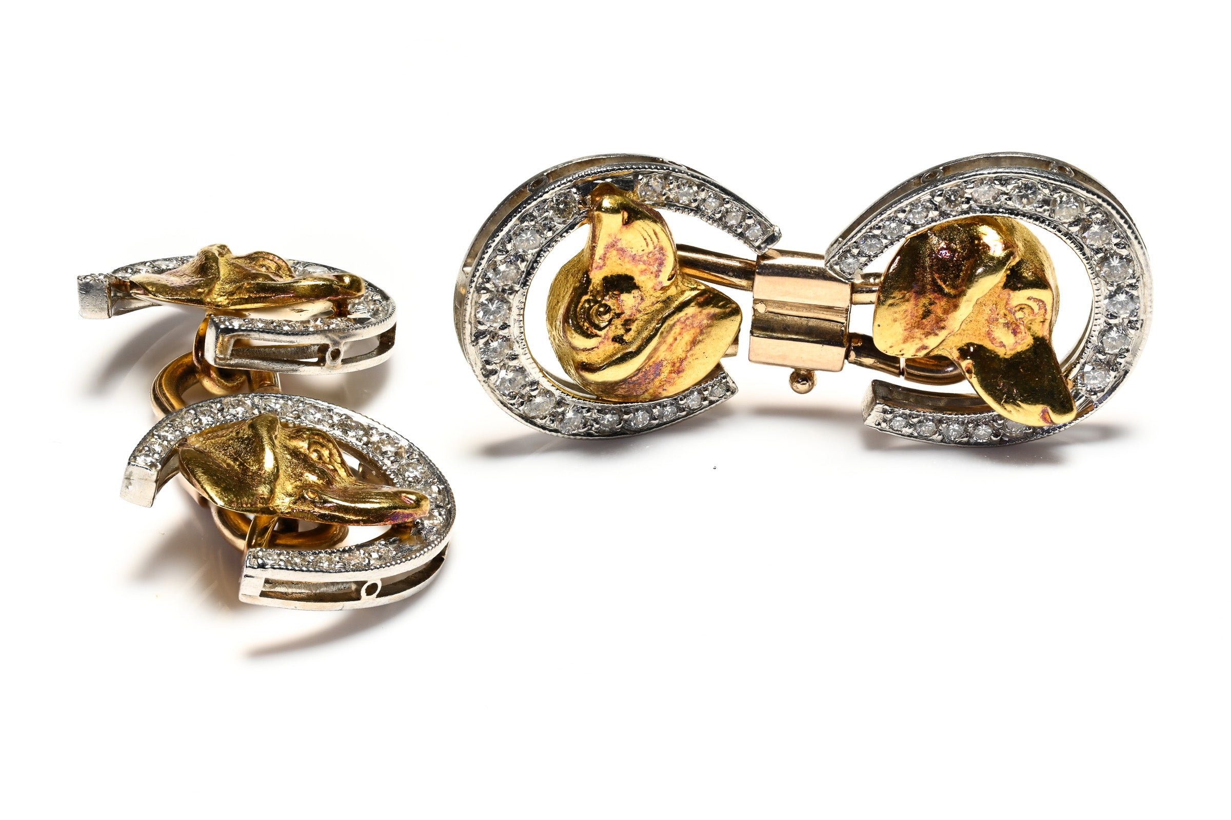 Horseshoe & Dog Diamond Gold Cufflinks