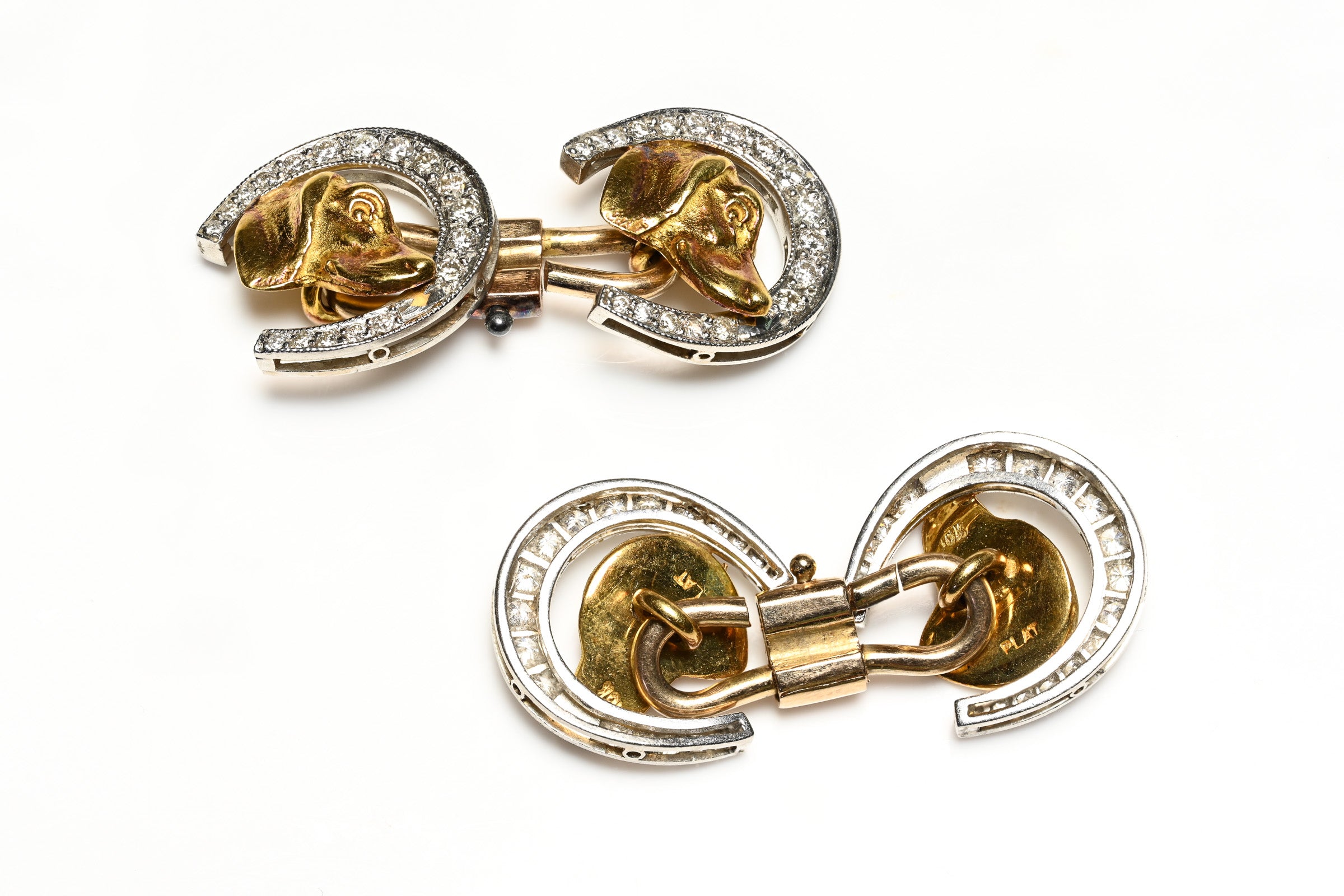 Horseshoe & Dog Diamond Gold Cufflinks
