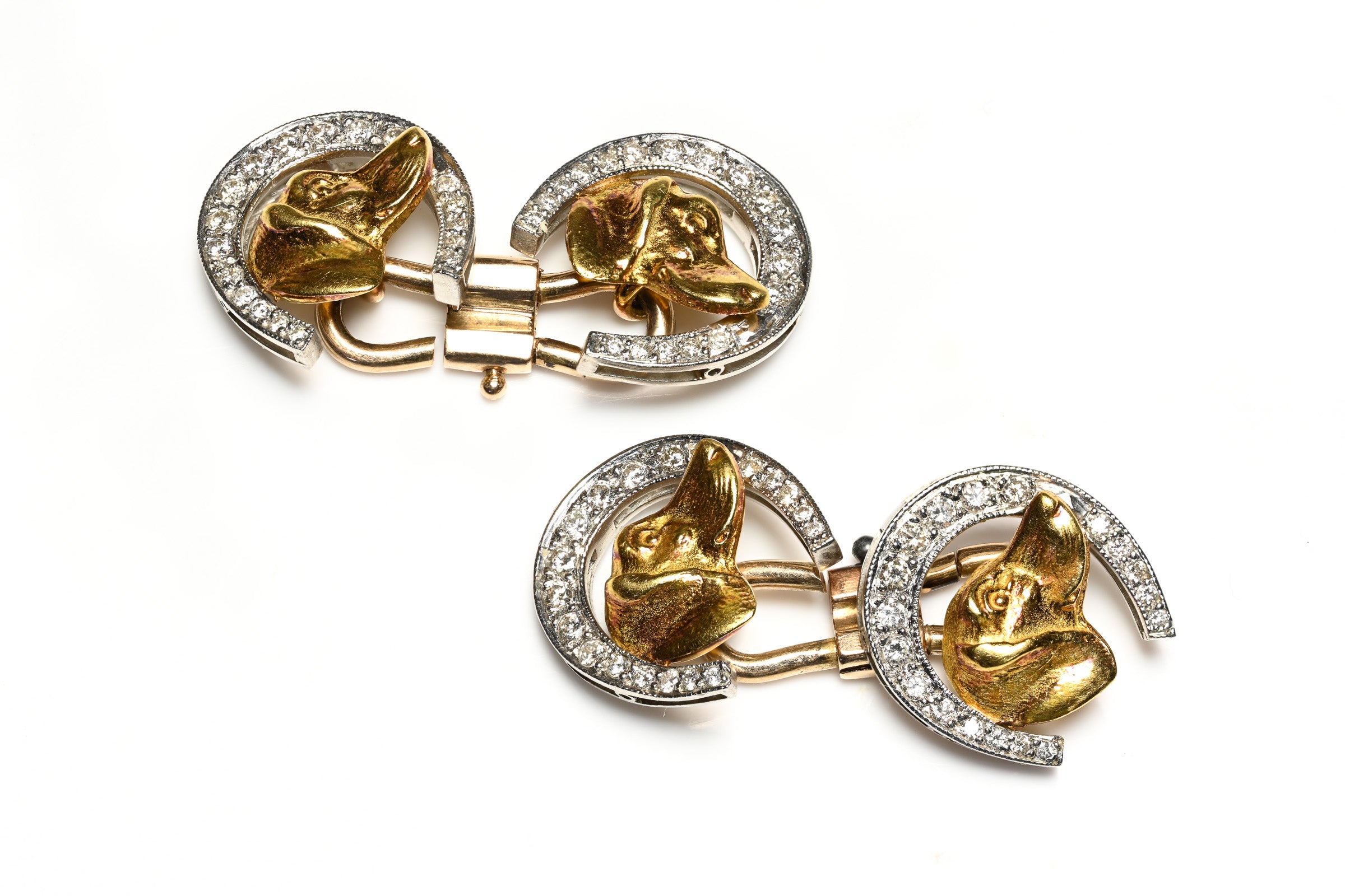 Horseshoe & Dog Diamond Gold Cufflinks
