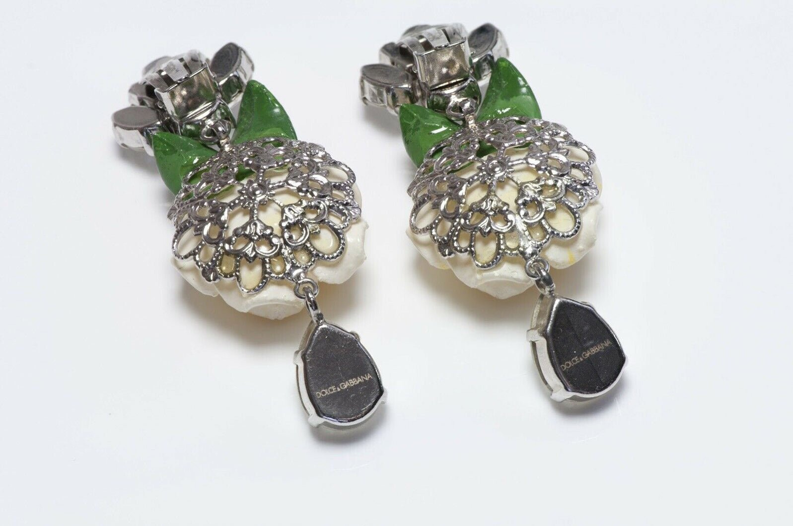 Dolce & Gabbana Enamel Crystal Rose Flower Earrings
