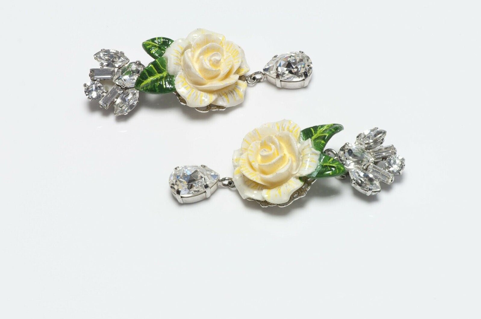 Dolce & Gabbana Enamel Crystal Rose Flower Earrings