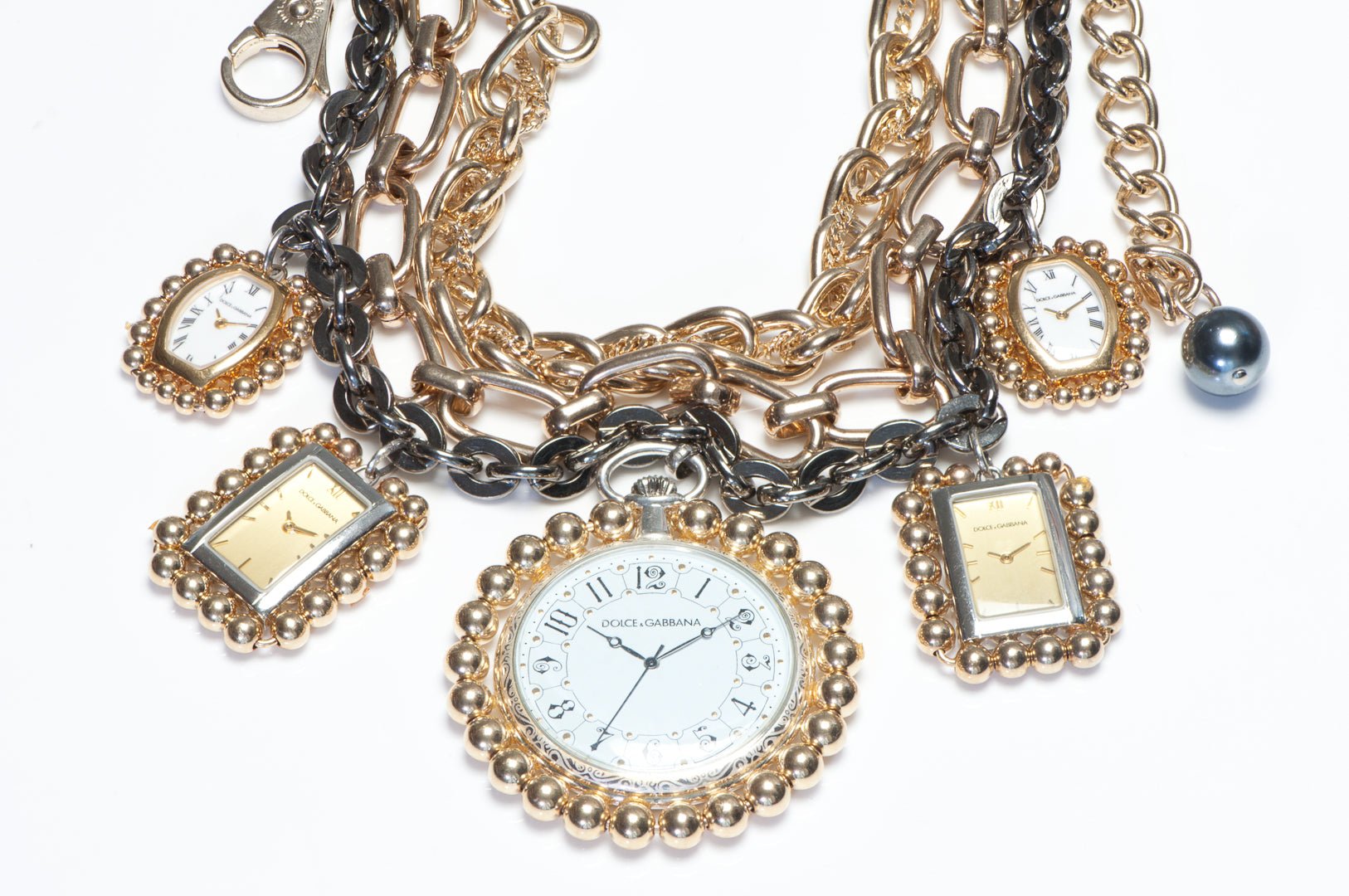 Dolce & Gabbana Fall 2009 Watch Clock Charm Chain Collar Necklace