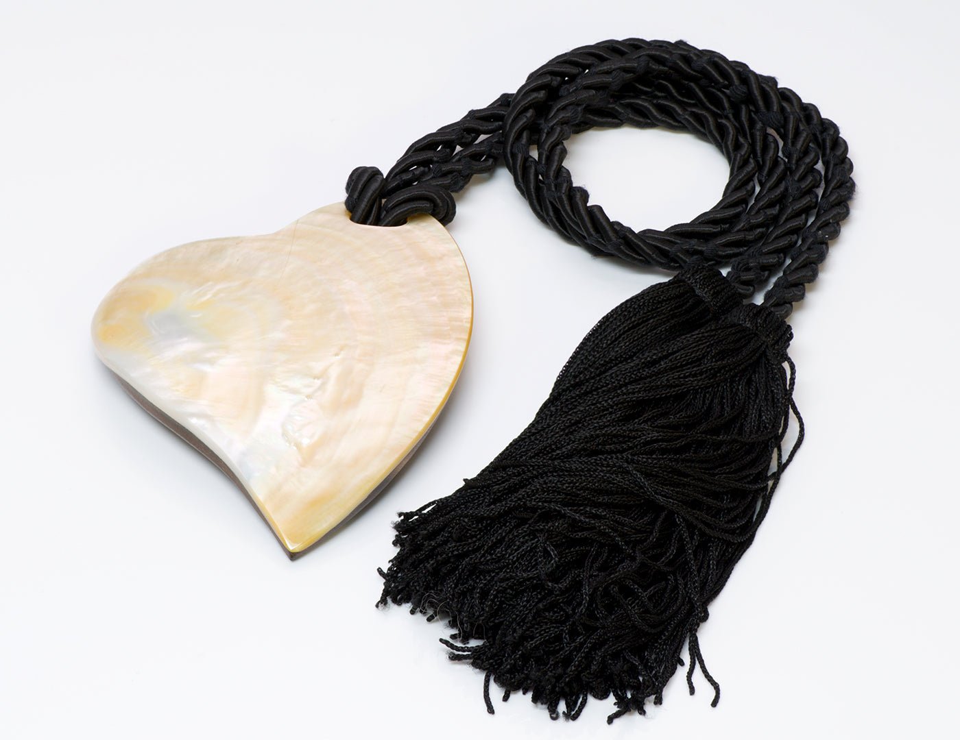 Dolce & Gabbana Mother of Pearl Wood Heart Pendant Tassel Necklace