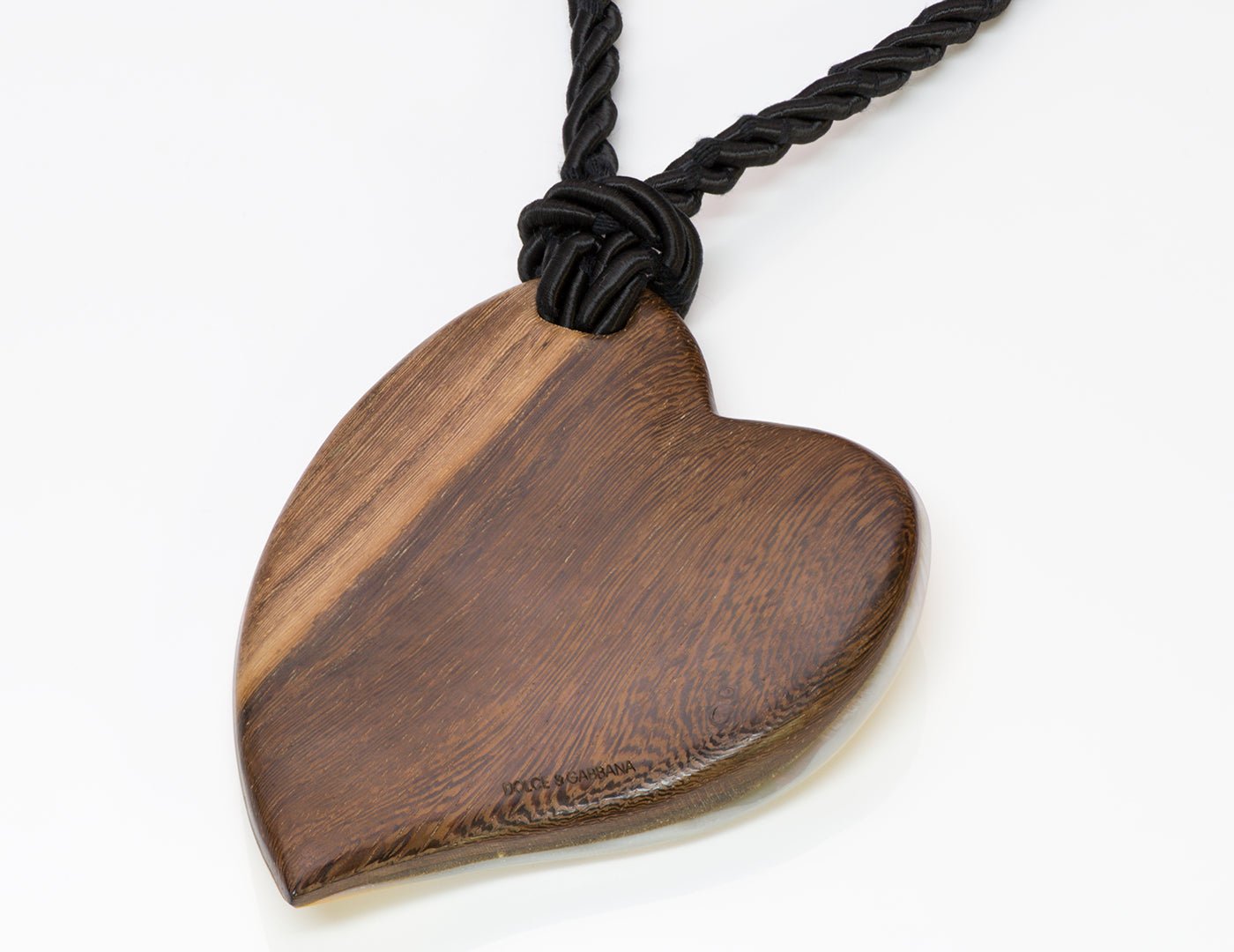 Dolce & Gabbana Mother of Pearl Wood Heart Pendant Tassel Necklace