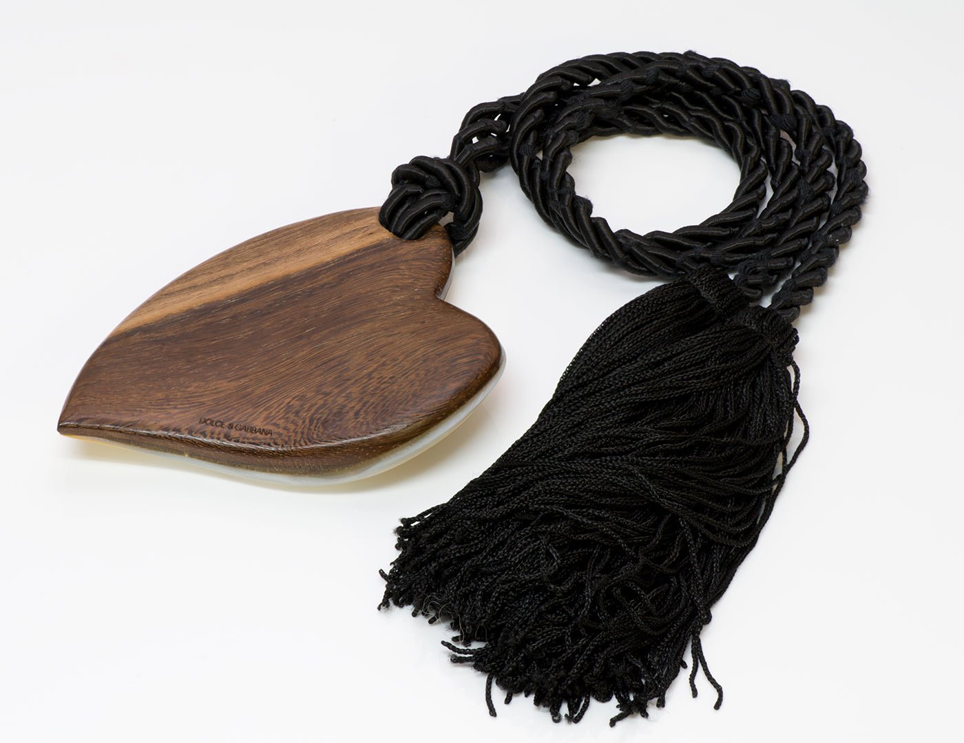 Dolce & Gabbana Mother of Pearl Wood Heart Pendant Tassel Necklace