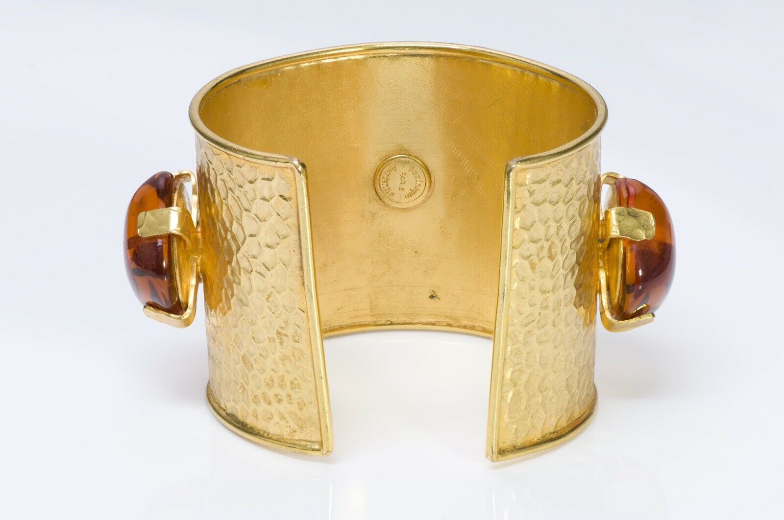 Dominique Aurientis 1980’s Hammered Amber Glass Cuff Bracelet