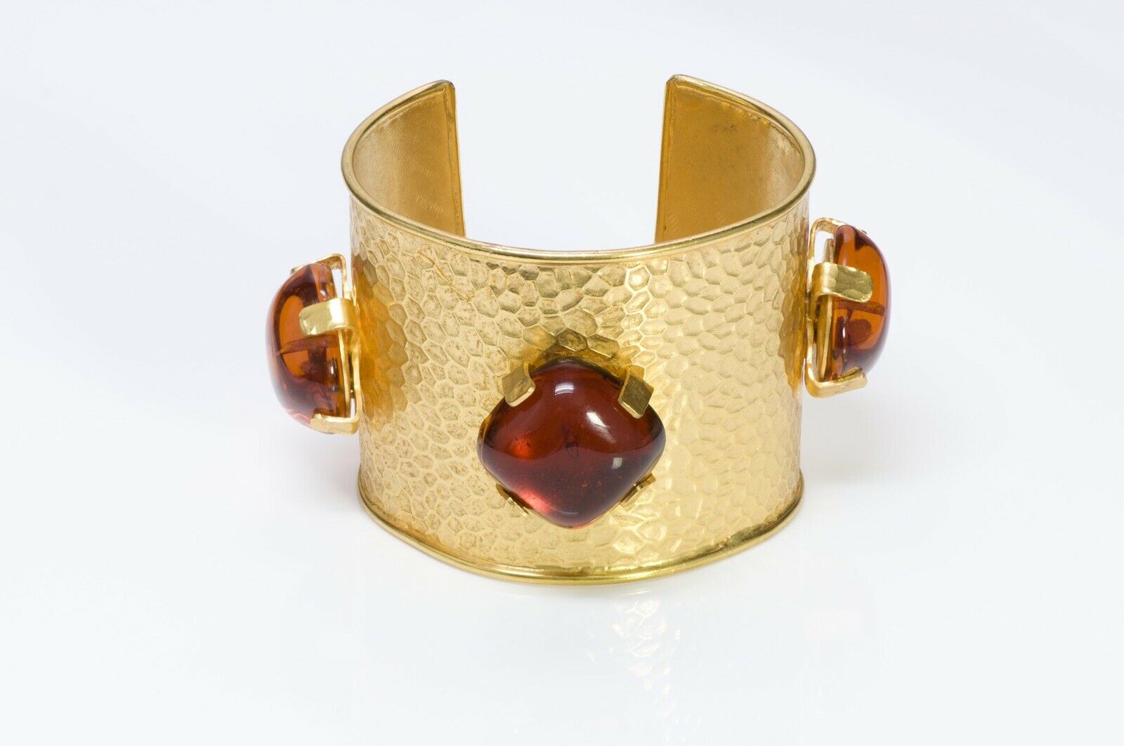 Dominique Aurientis 1980’s Hammered Amber Glass Cuff Bracelet