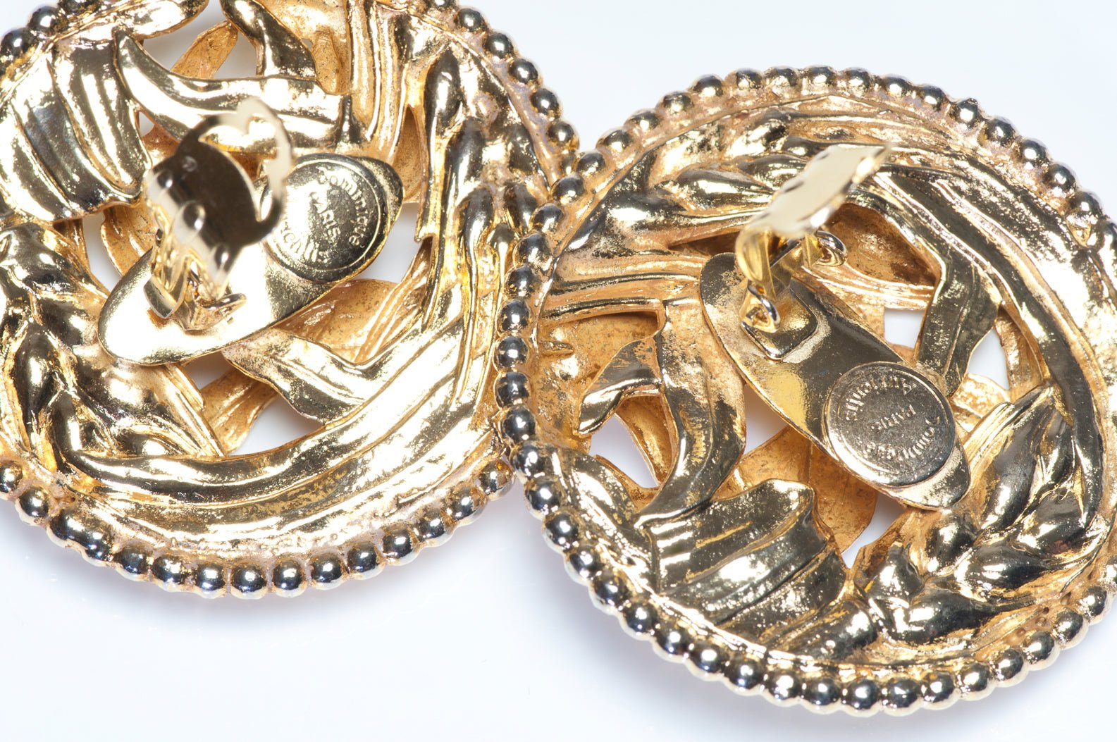 Dominique Aurientis Paris 1980’s Large Gold Plated Wheat Motif Round Earrings