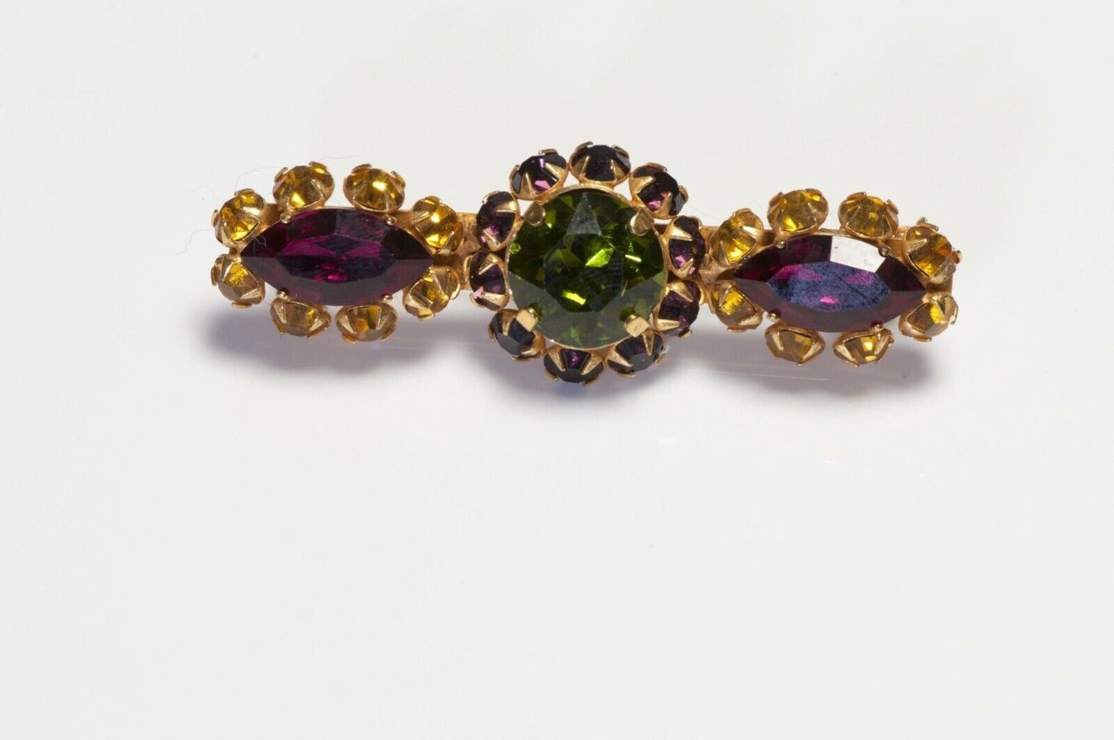 Dominique Aurientis Paris Green Purple Crystal Flower Brooch