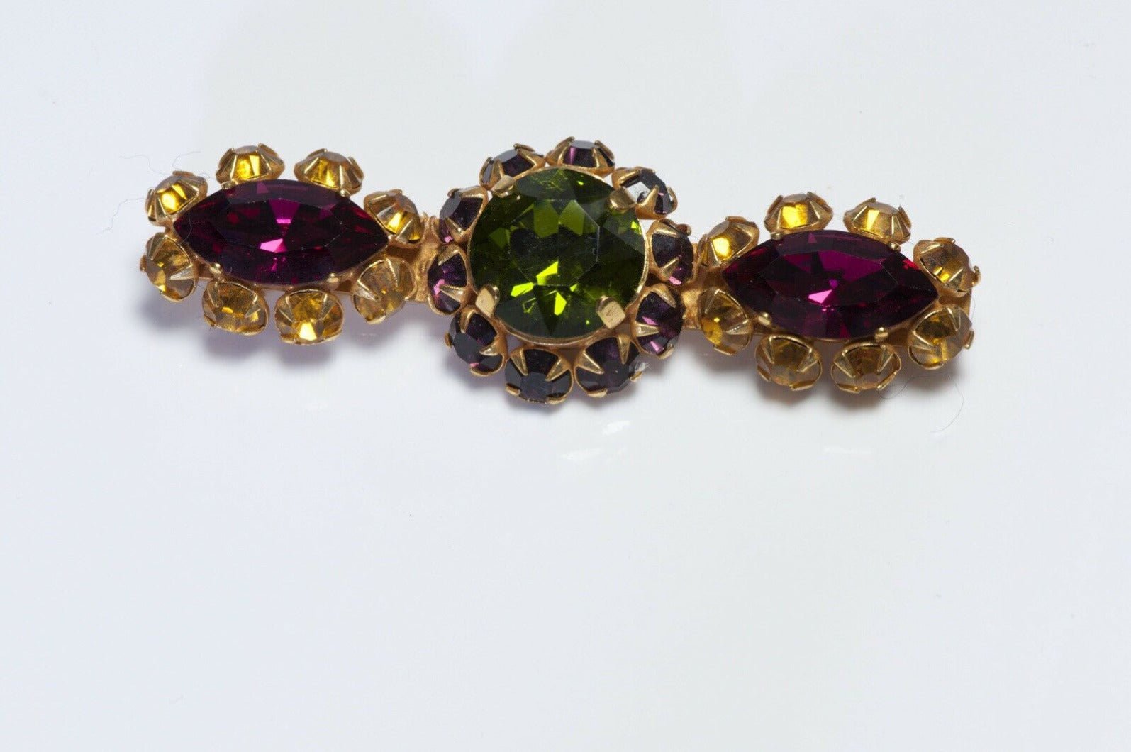 Dominique Aurientis Paris Green Purple Crystal Flower Brooch