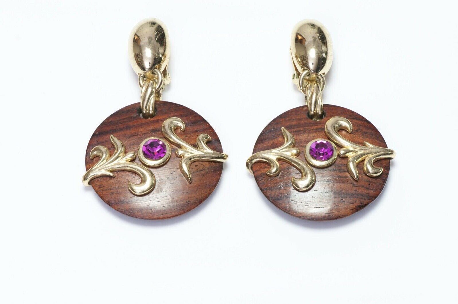 Dominique Aurientis Paris Pink Crystal Wood Earrings