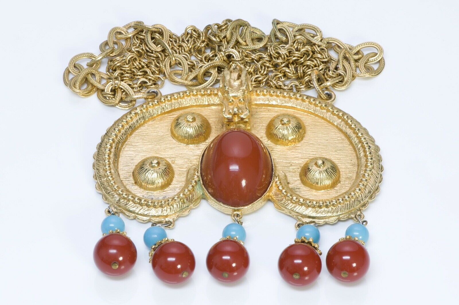 Donald Stannard Asian Style Foo Dog Pendant Tassels Chain Necklace