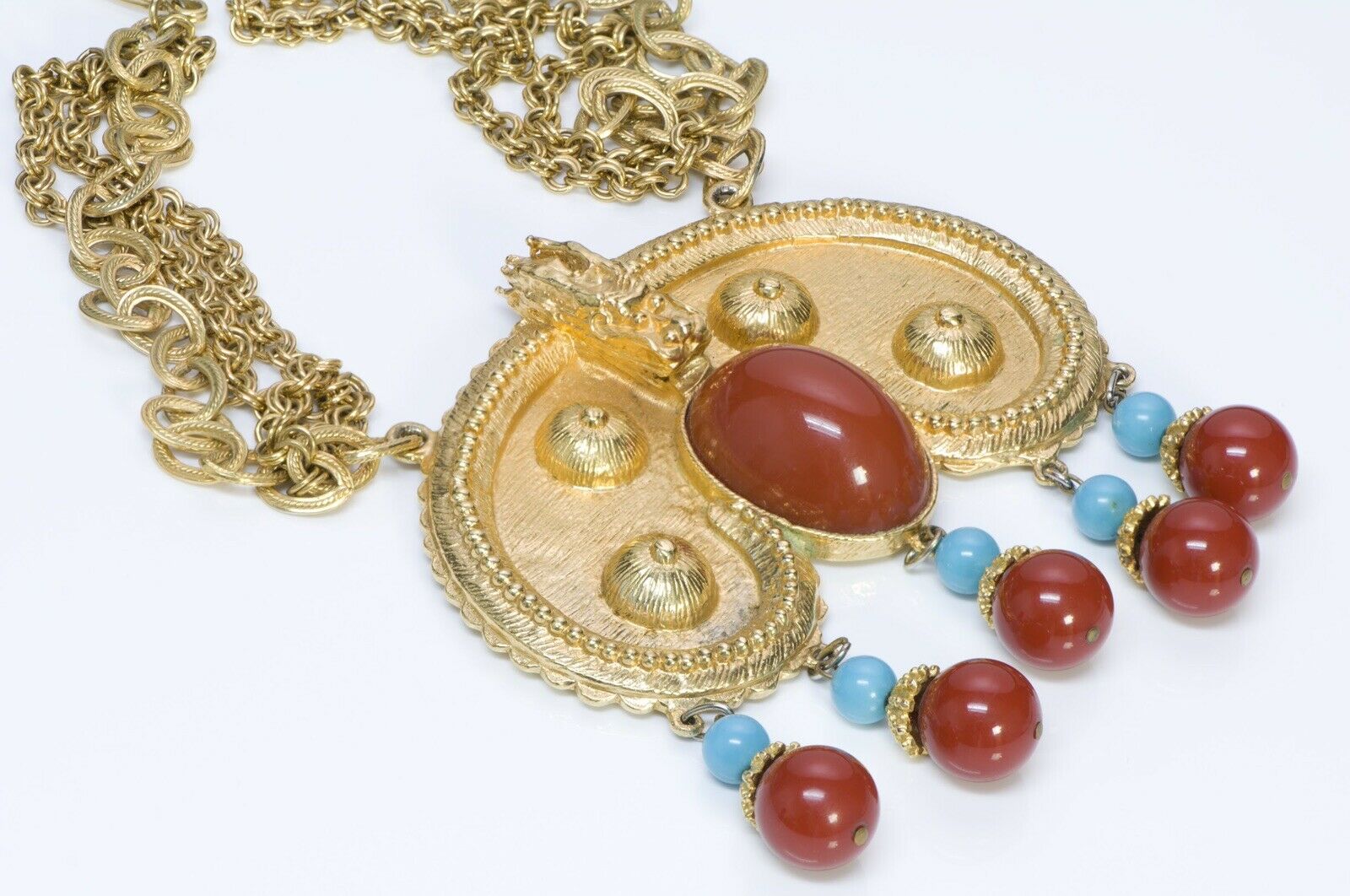 Donald Stannard Asian Style Foo Dog Pendant Tassels Chain Necklace