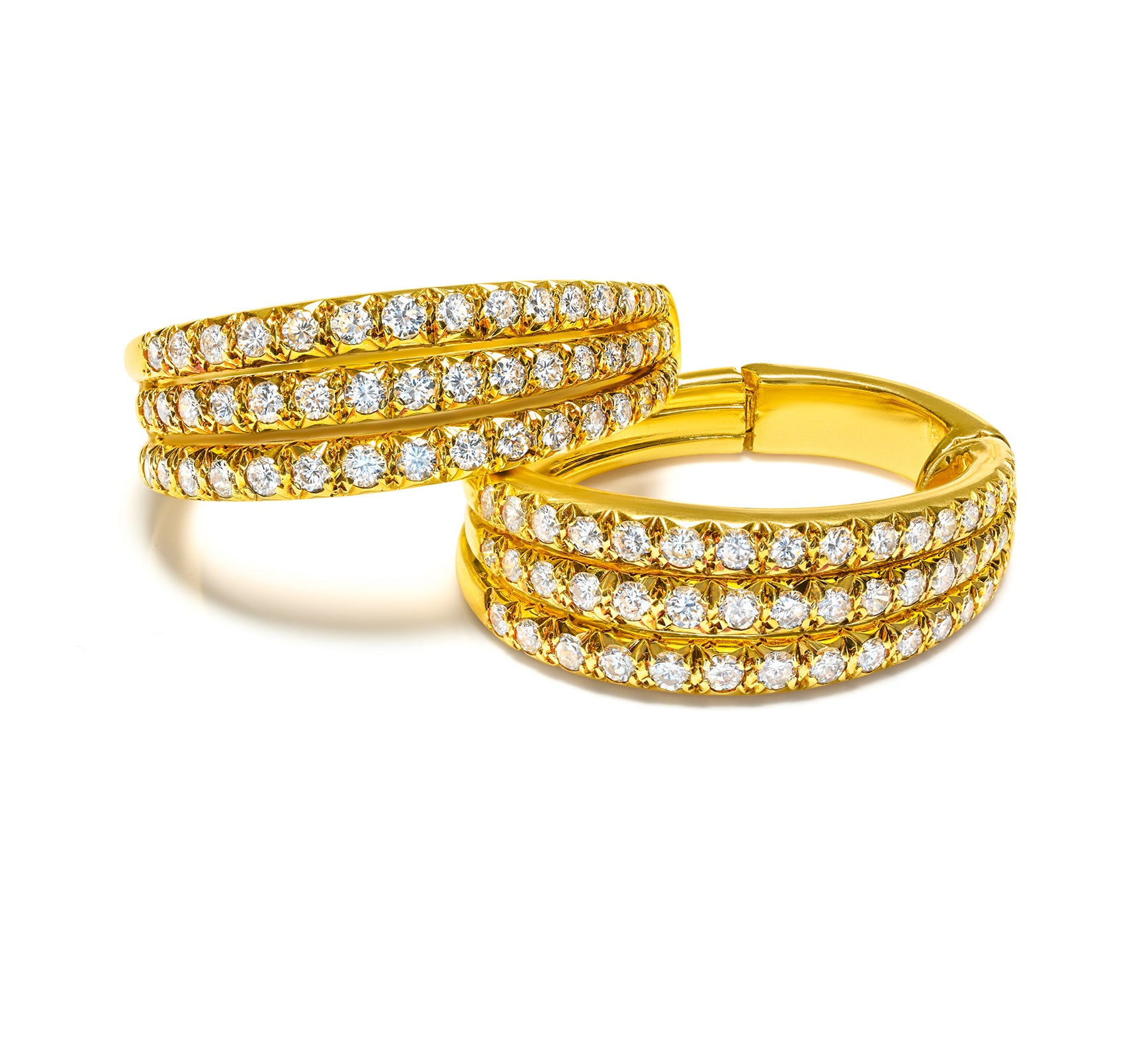 Dorfman French 18K Yellow Gold Diamond Hoop Earrings