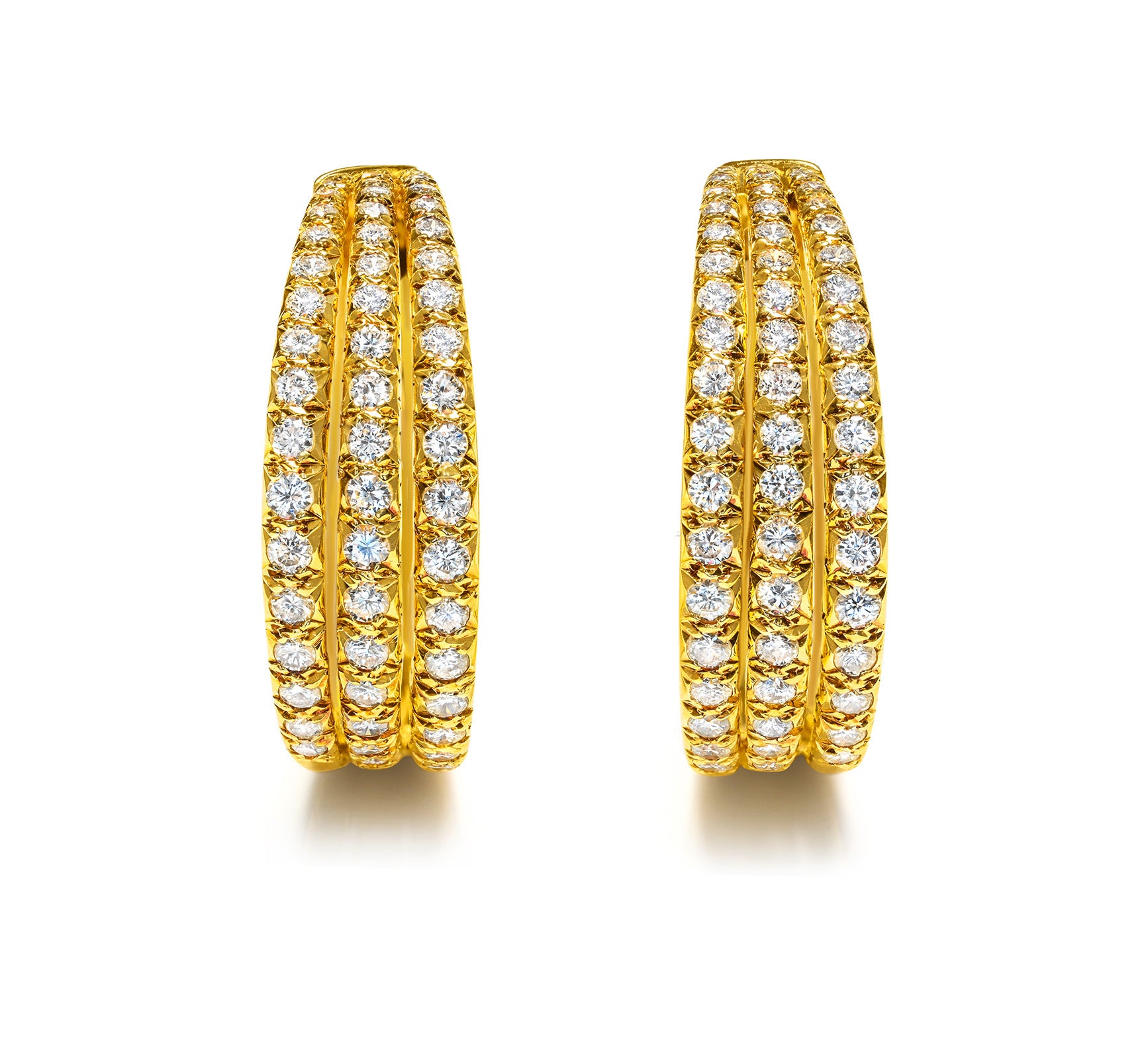 Dorfman French 18K Yellow Gold Diamond Hoop Earrings