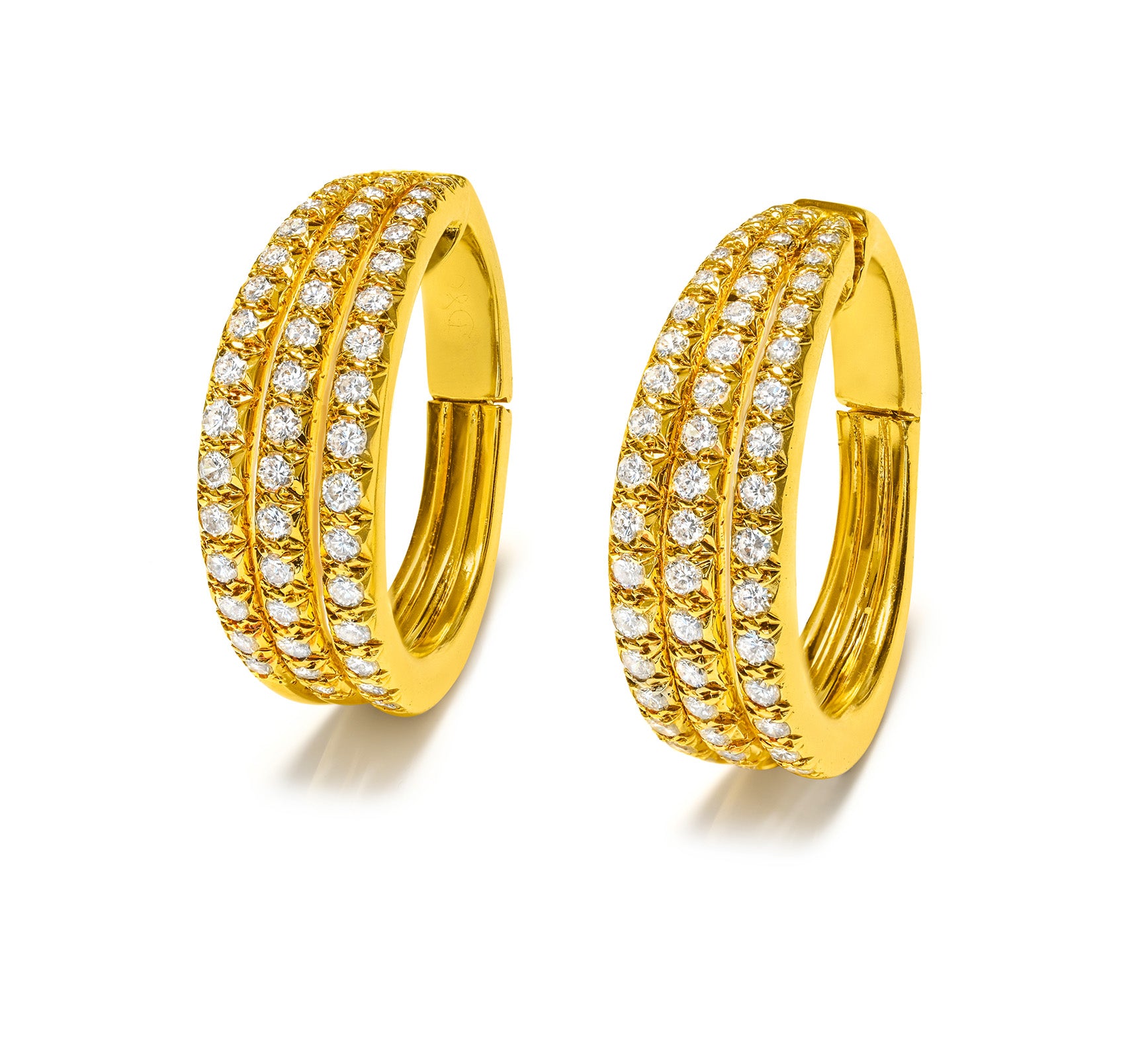 Dorfman French 18K Gold Diamond Hoop Earrings