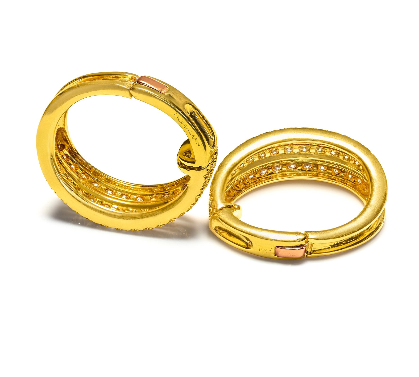 Dorfman French 18K Yellow Gold Diamond Hoop Earrings