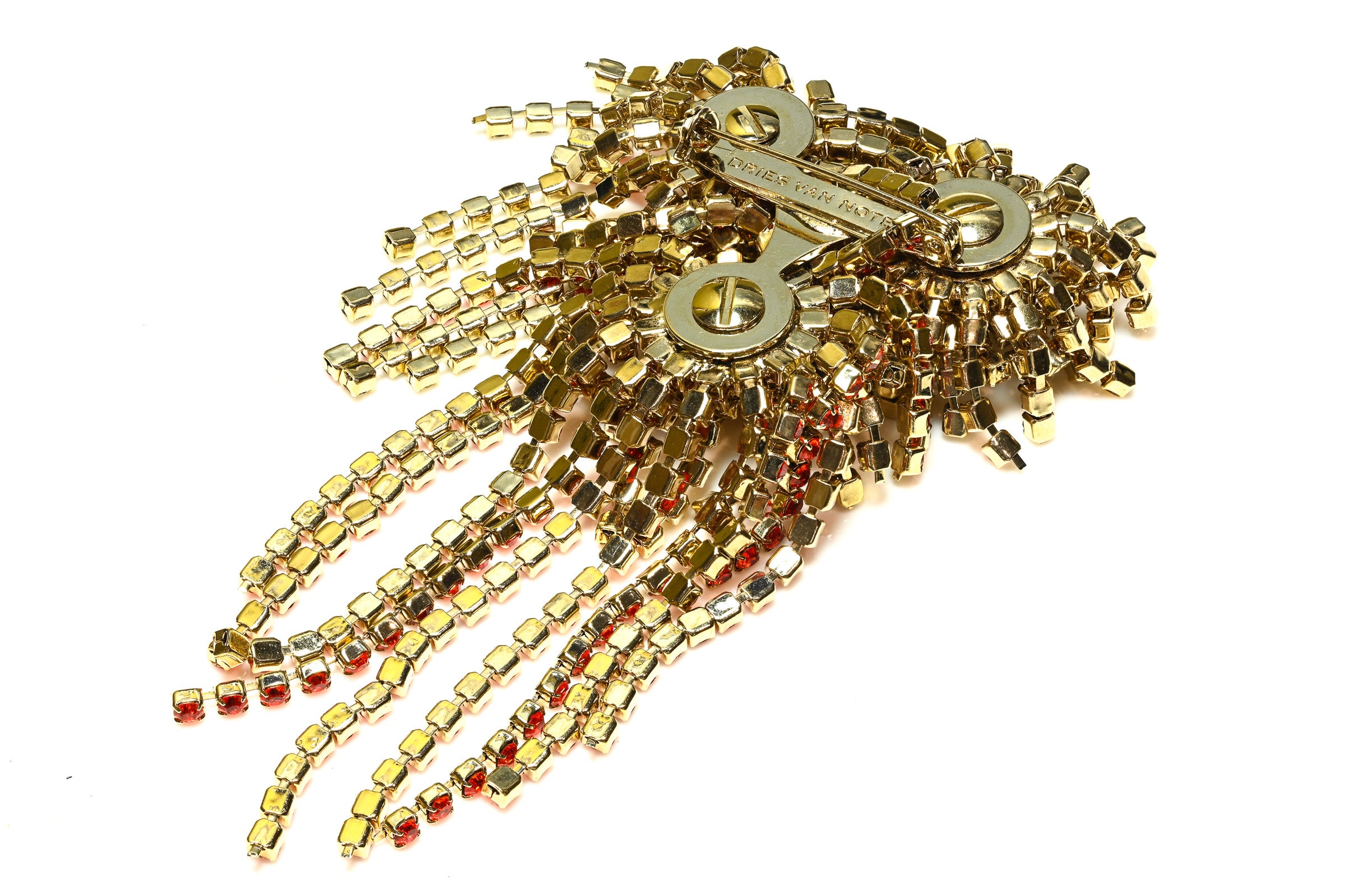 Dries Van Noten Spring 2018 Orange Yellow Crystal Tassel Brooch 2