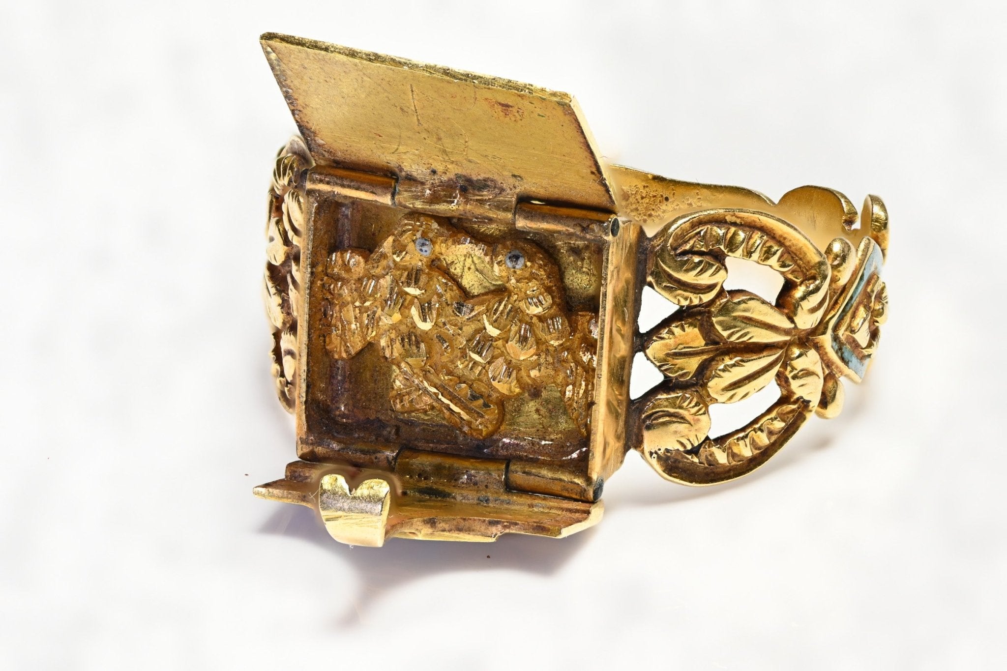 Early Antique Gold Enamel Locket Ring