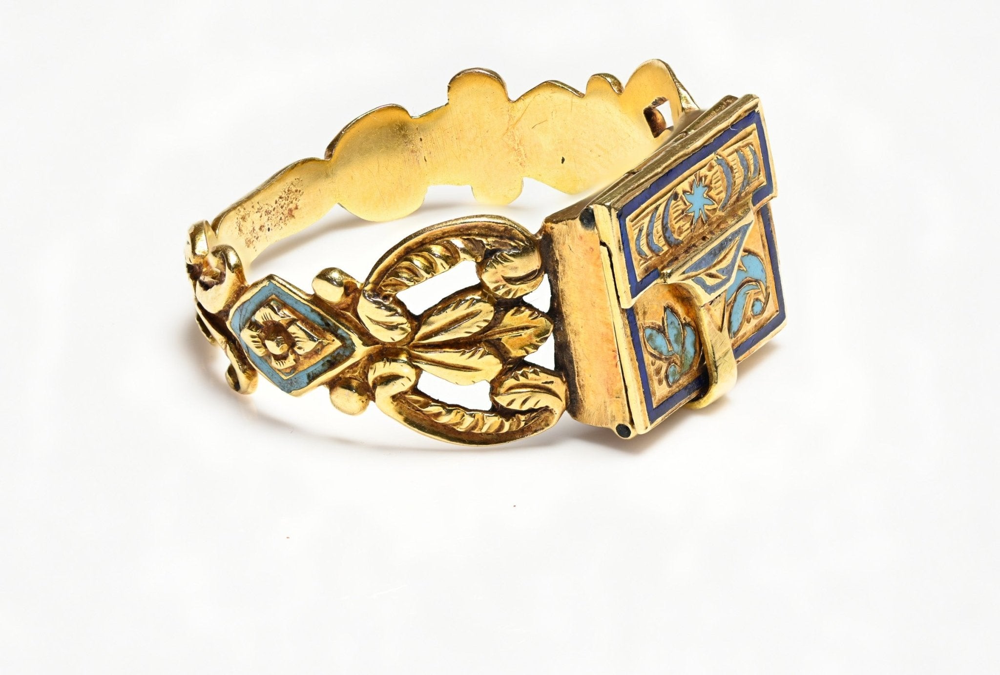Early Antique Gold Enamel Locket Ring