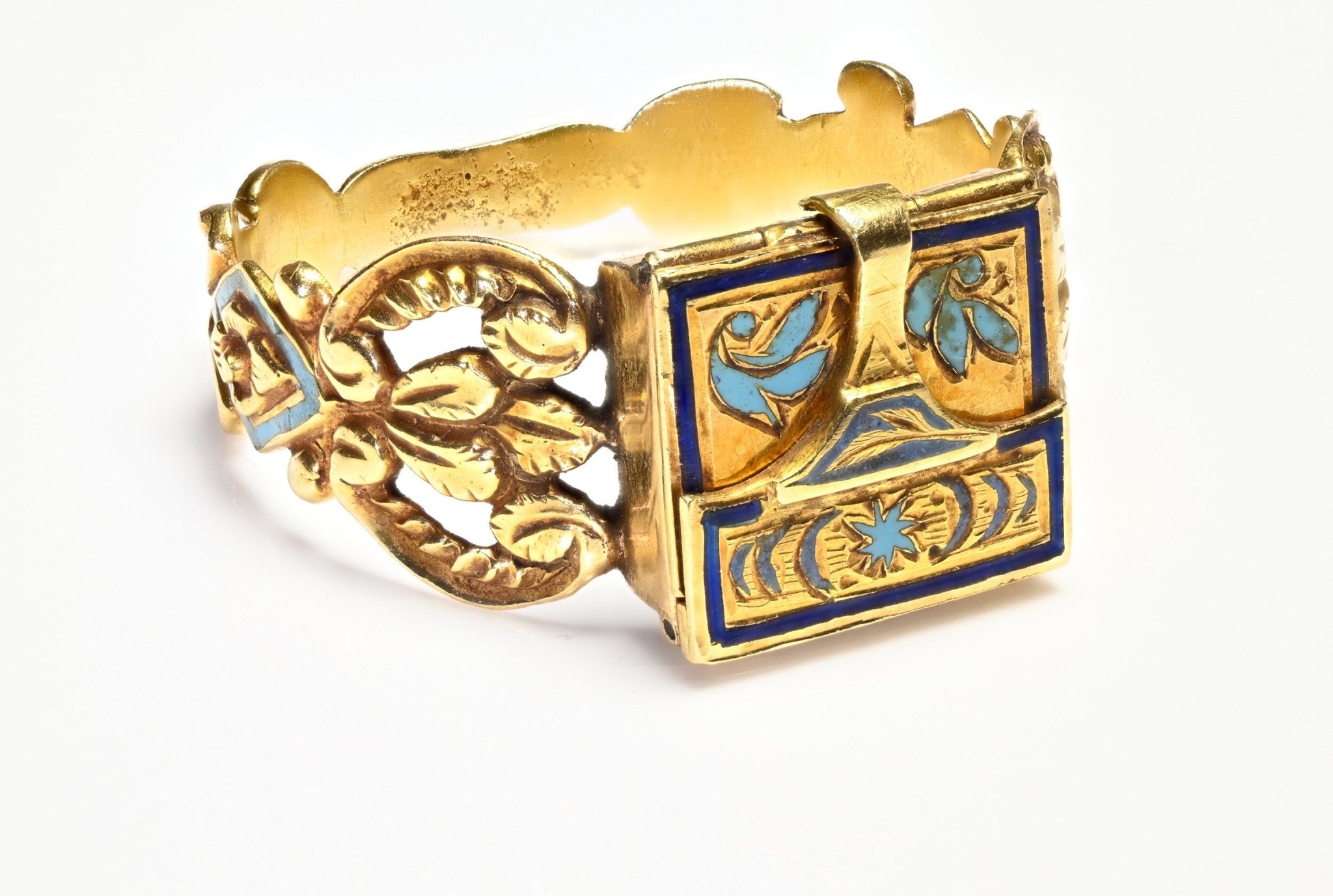 Early Antique Gold Enamel Locket Ring